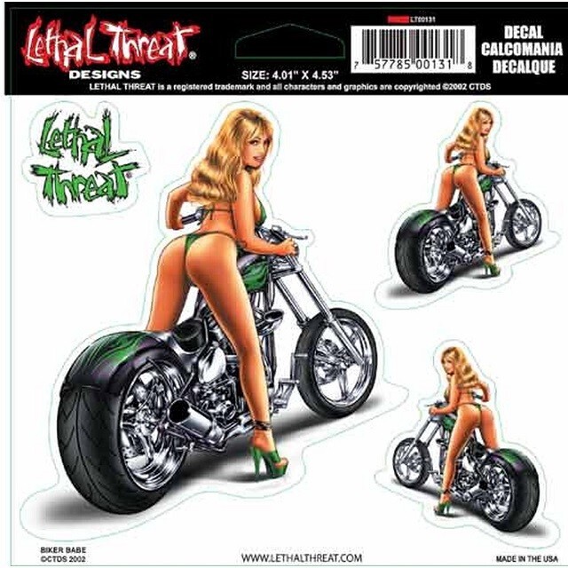 NEW LETHAL THREAT CRUISER BIKER BABE DECAL STICKER 3.5"x4.5" LT00131