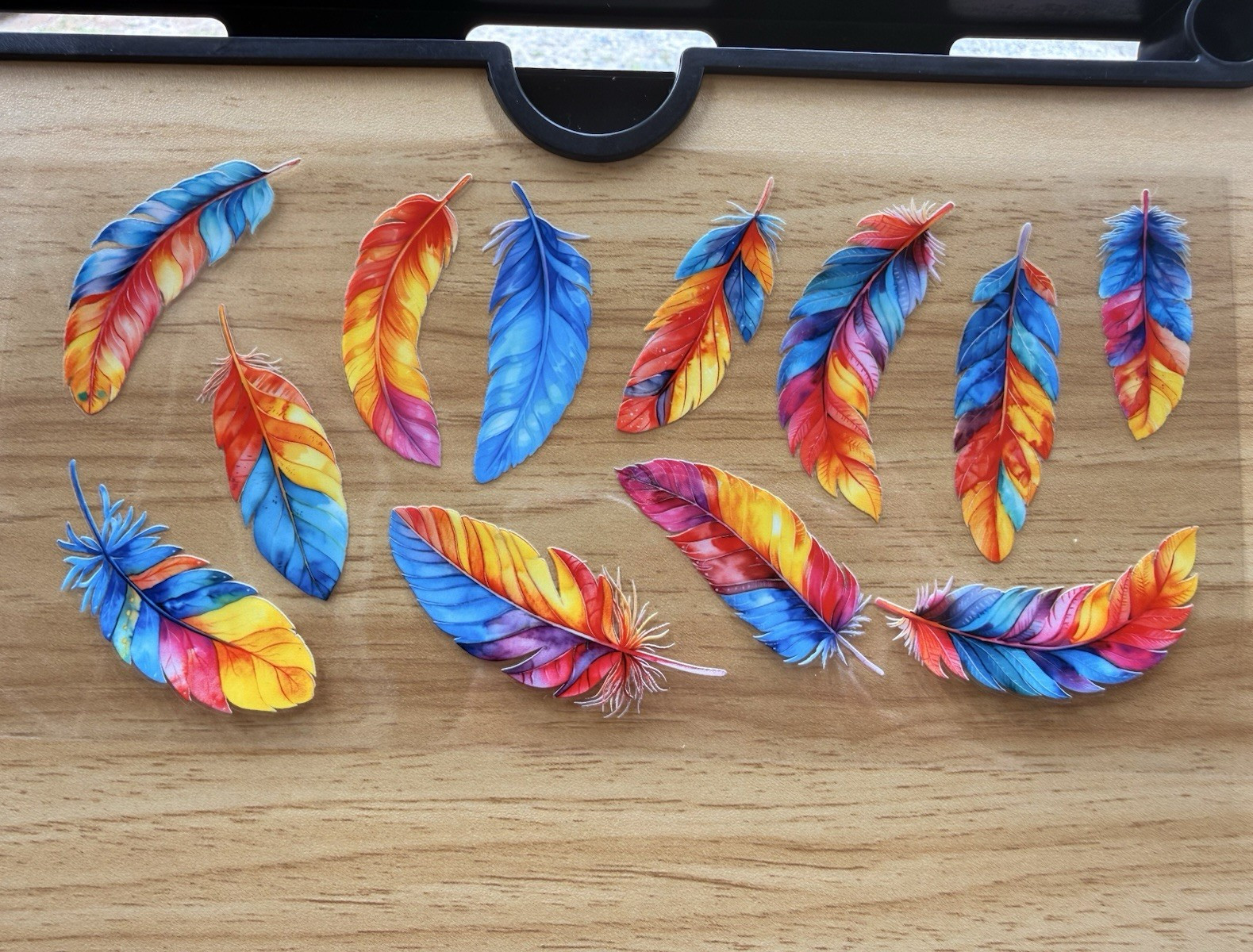 Multicolor Feather Stickers UV DTF Wraps 16 oz