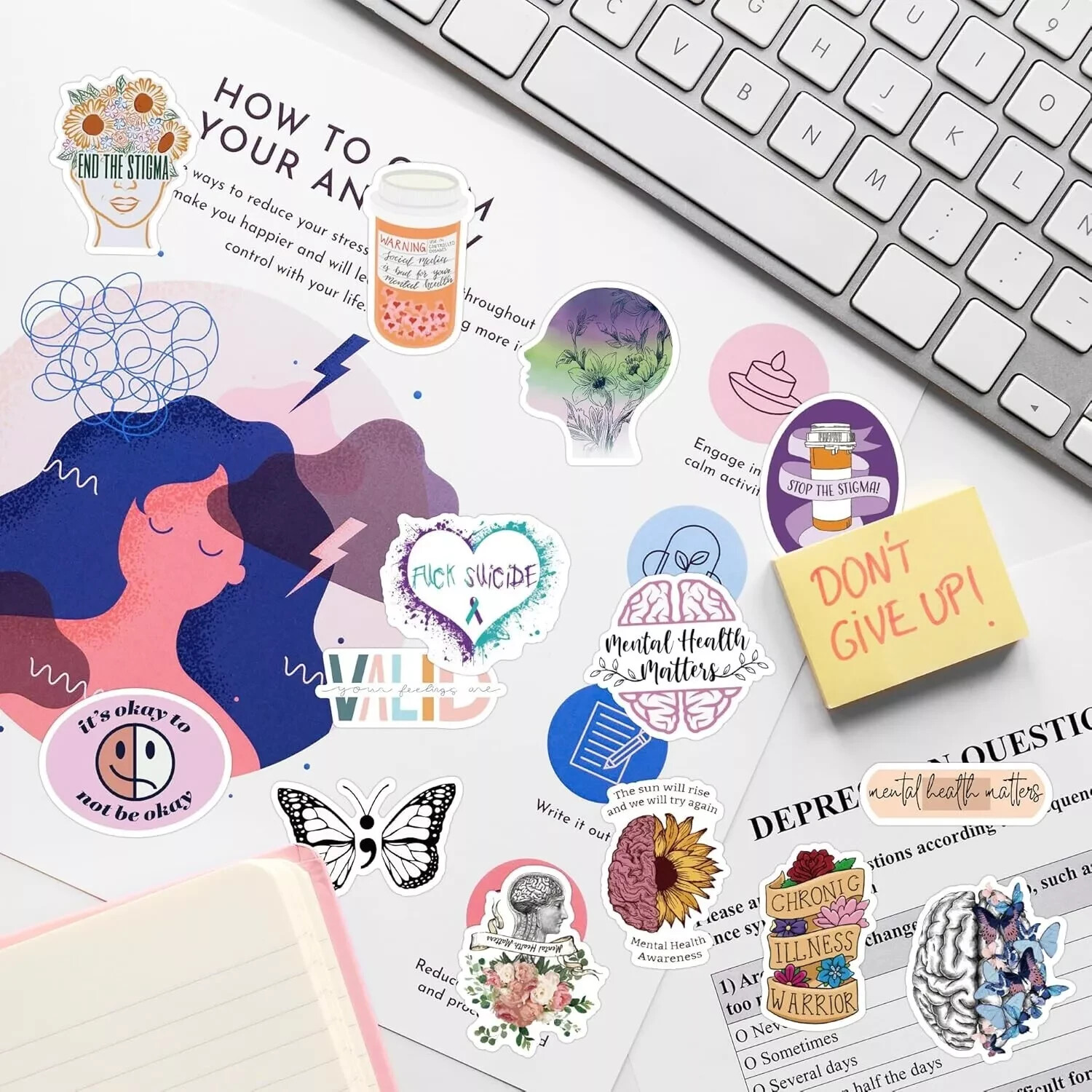 Mental Health Stickers Decals, Mental Health Awareness Stickers / 50-200 pcs