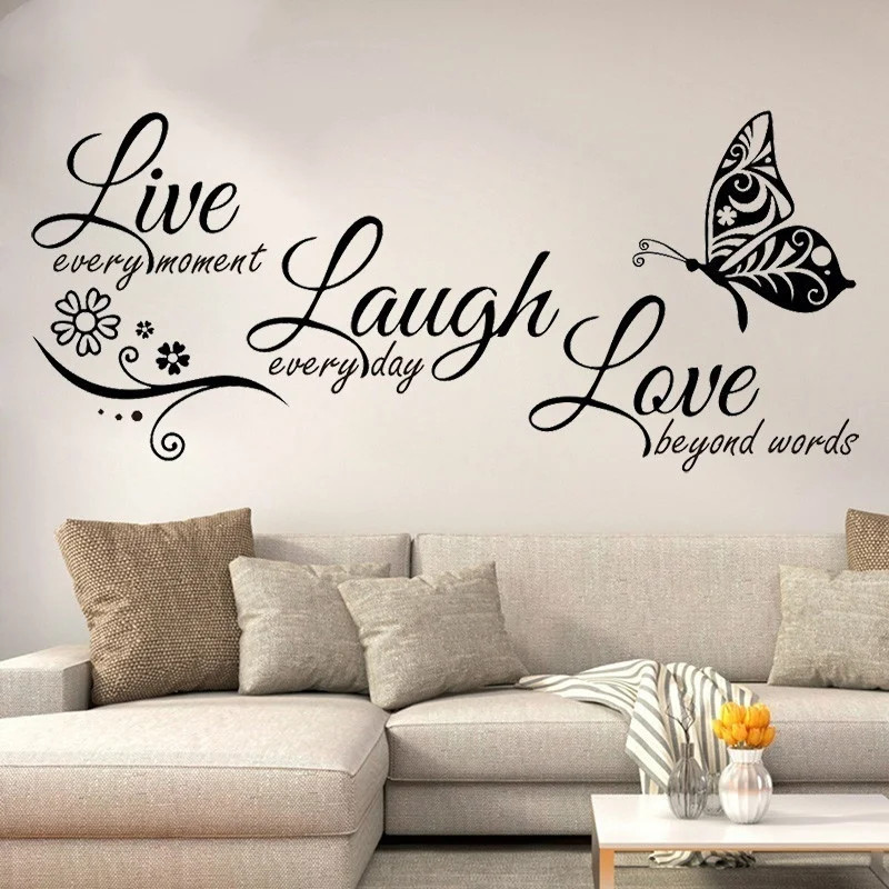 Live Laugh Love Butterfly Flower Wall Sticker Modern Home Decor Vinyl