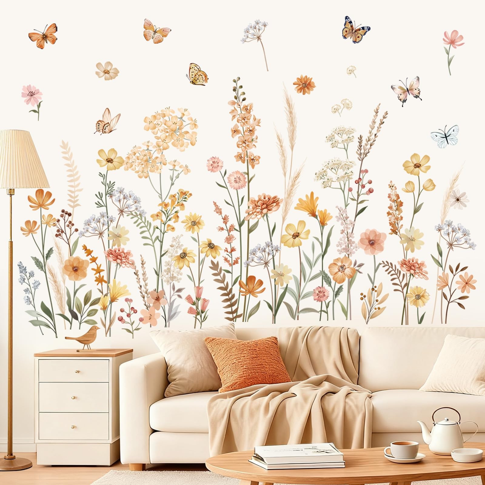 Boho Wildflower Wall Stickers Flowers Floral Grass Peel and Stick Wall Art De…