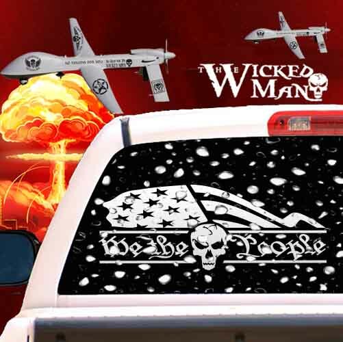 The Wicked Man – We The People Text Half Flag Skull Decal Sticker