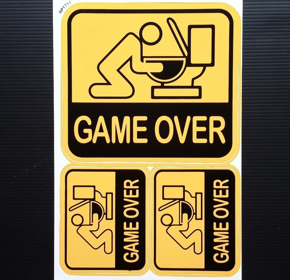 6 pc Game over toilet & Funny toilet sign wall entrance Decal Stickers Sheet