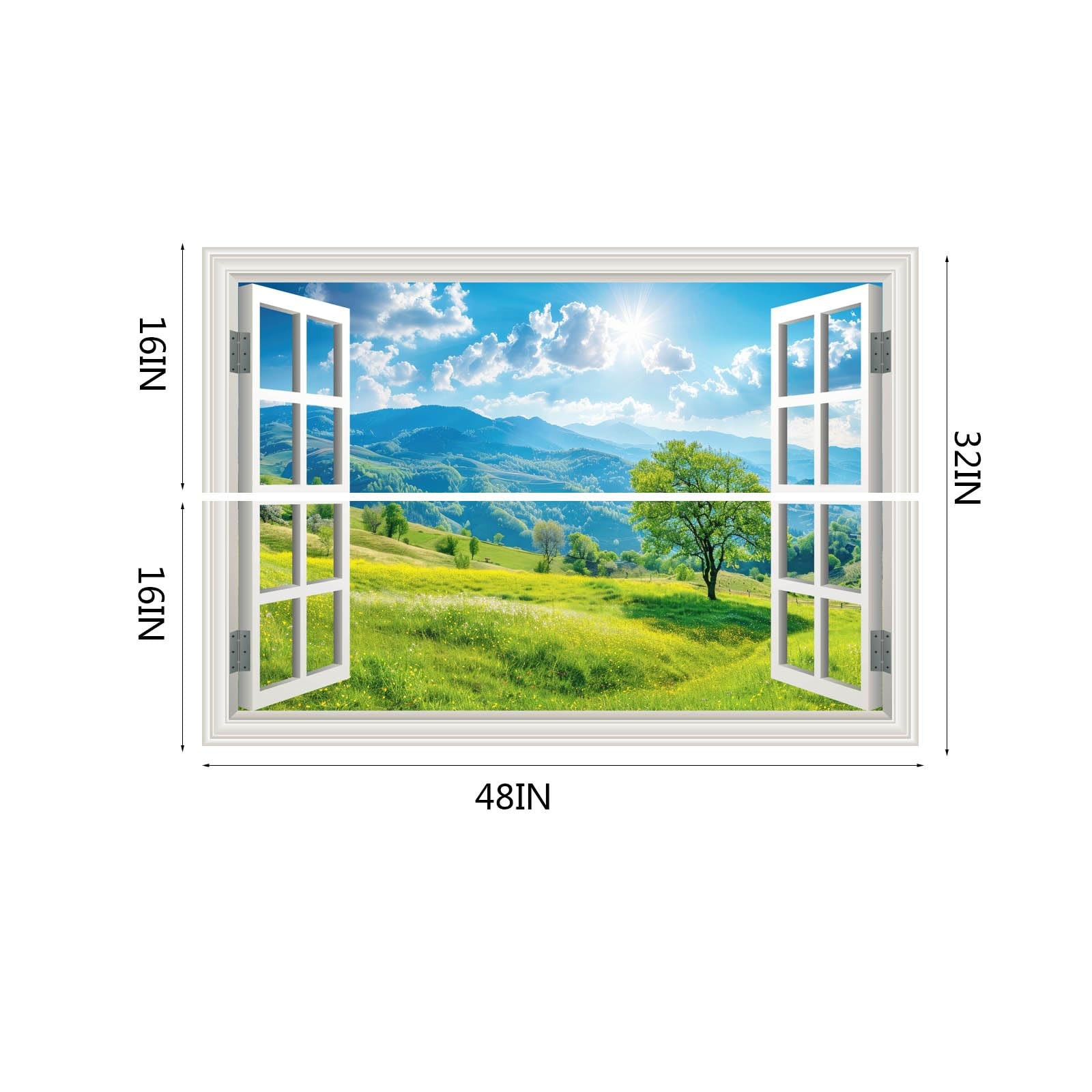 Fake Window Wall Decals Green Mountain Forest Tree Faux Window Sticker Poster…