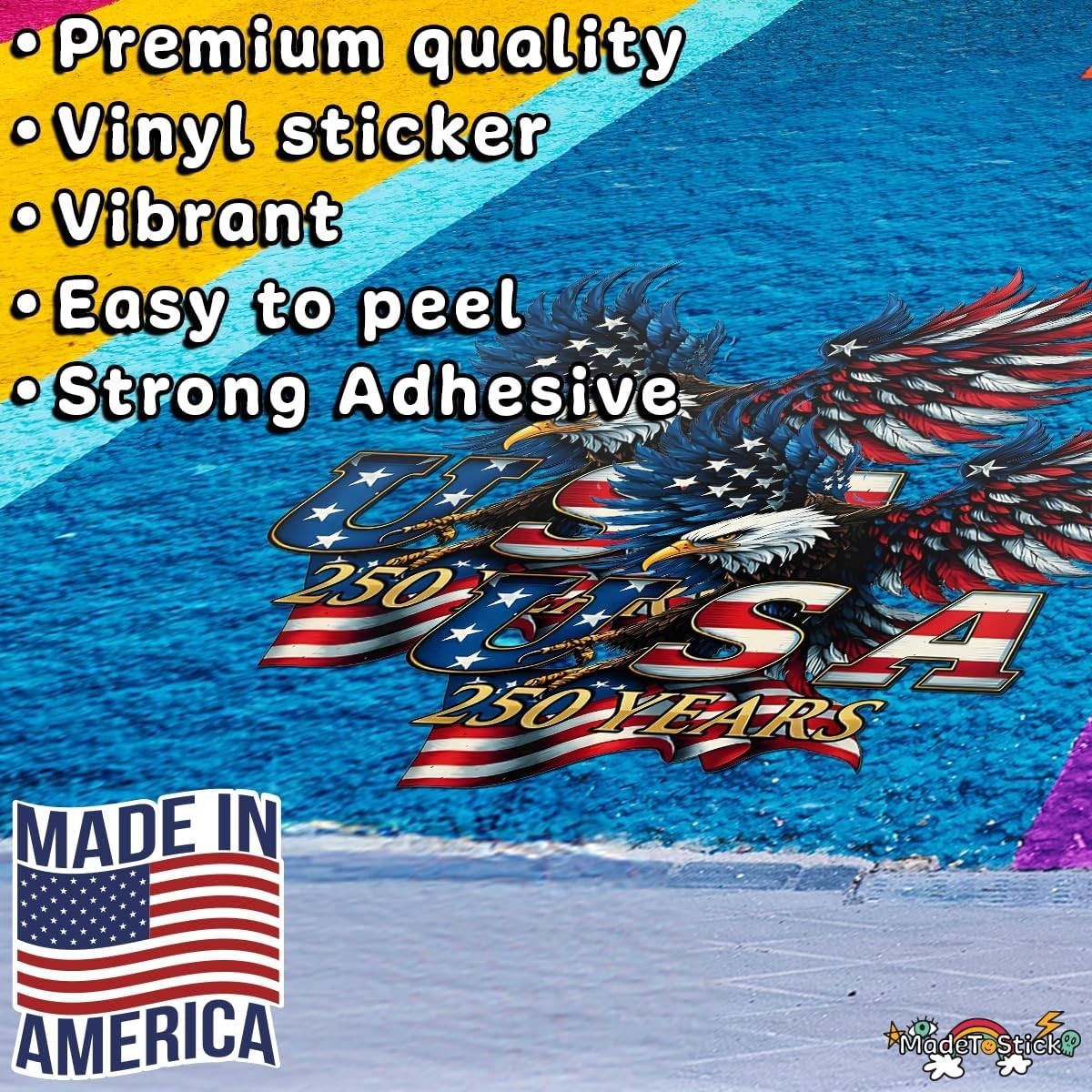 USA 250th Anniversary Patriotic Eagle Flag 2-Pack Vinyl Sticker Decal 5"x5"