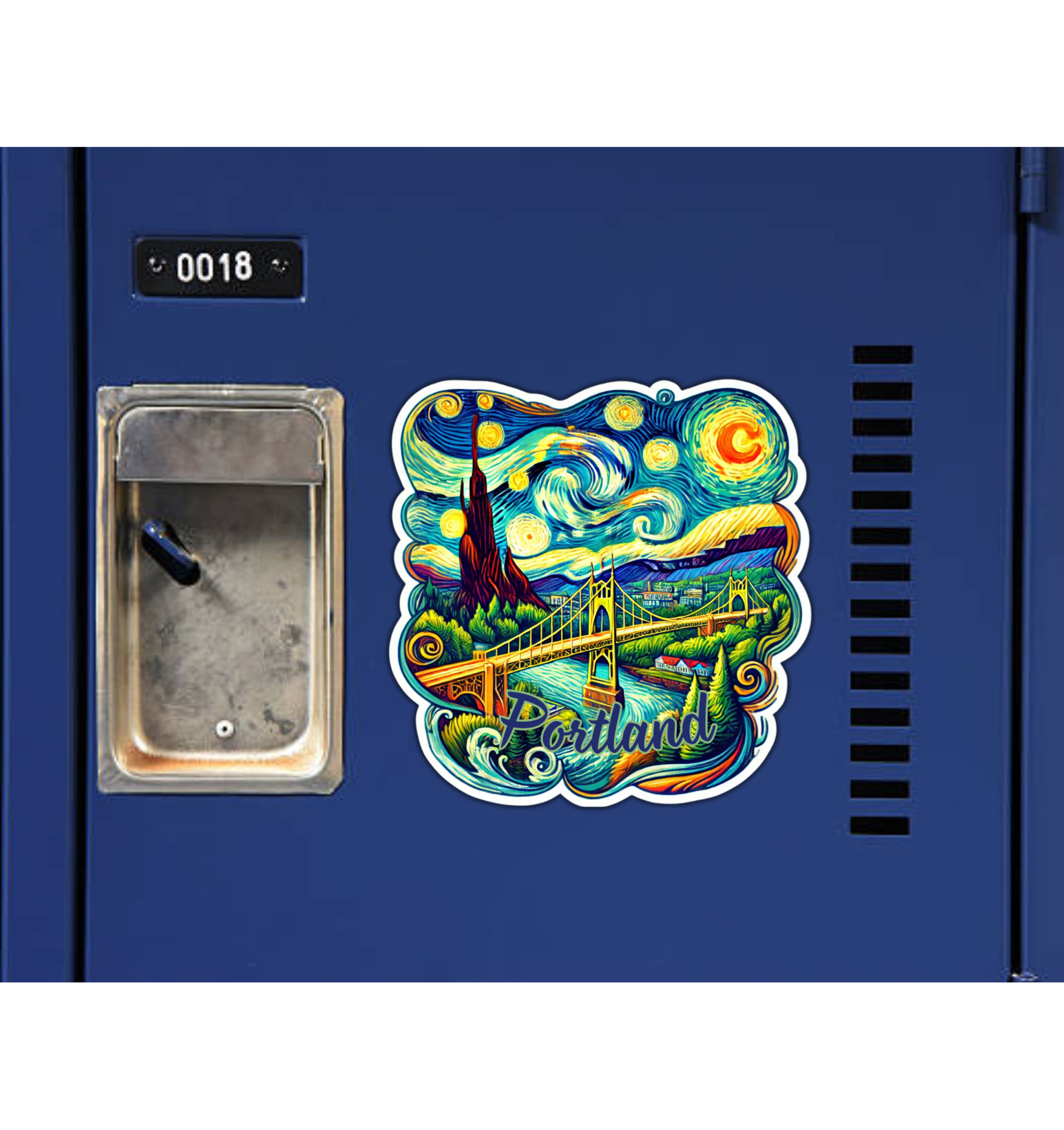 Portland Oregon Van Gogh Inspired Fridge Magnet or Laptop Sticker