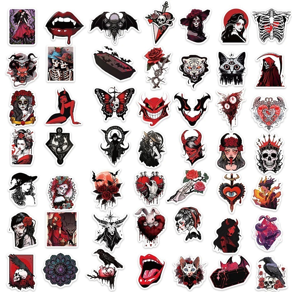 50PCS Gothic Skull Stickers Horror Graffiti Laptop Skateboard Guitar Decals