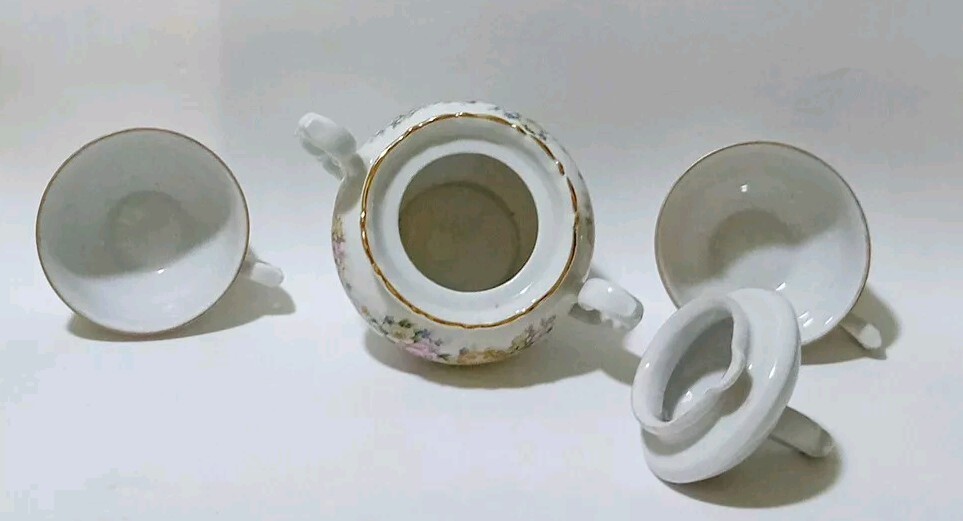 Vintage ☆ Sugar Bowl Set And 2 Ceramic Cups Cm 11 X 4.5 X 2