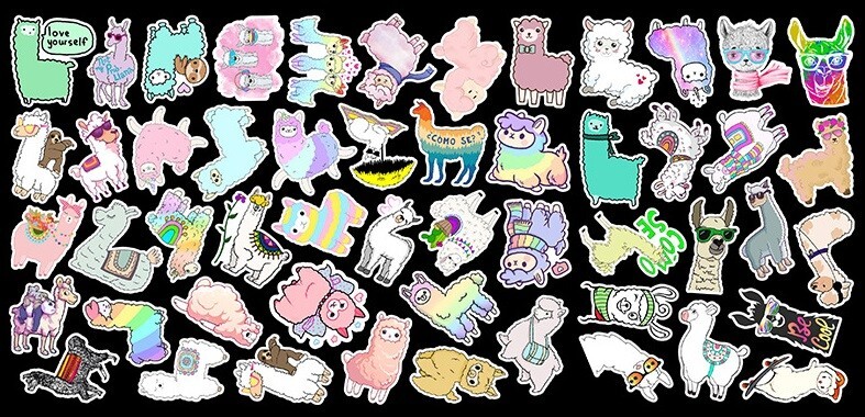 50pcs LLAMA Stickers, Cute Animal Water Bottle Laptop No Residue Sticker, #118