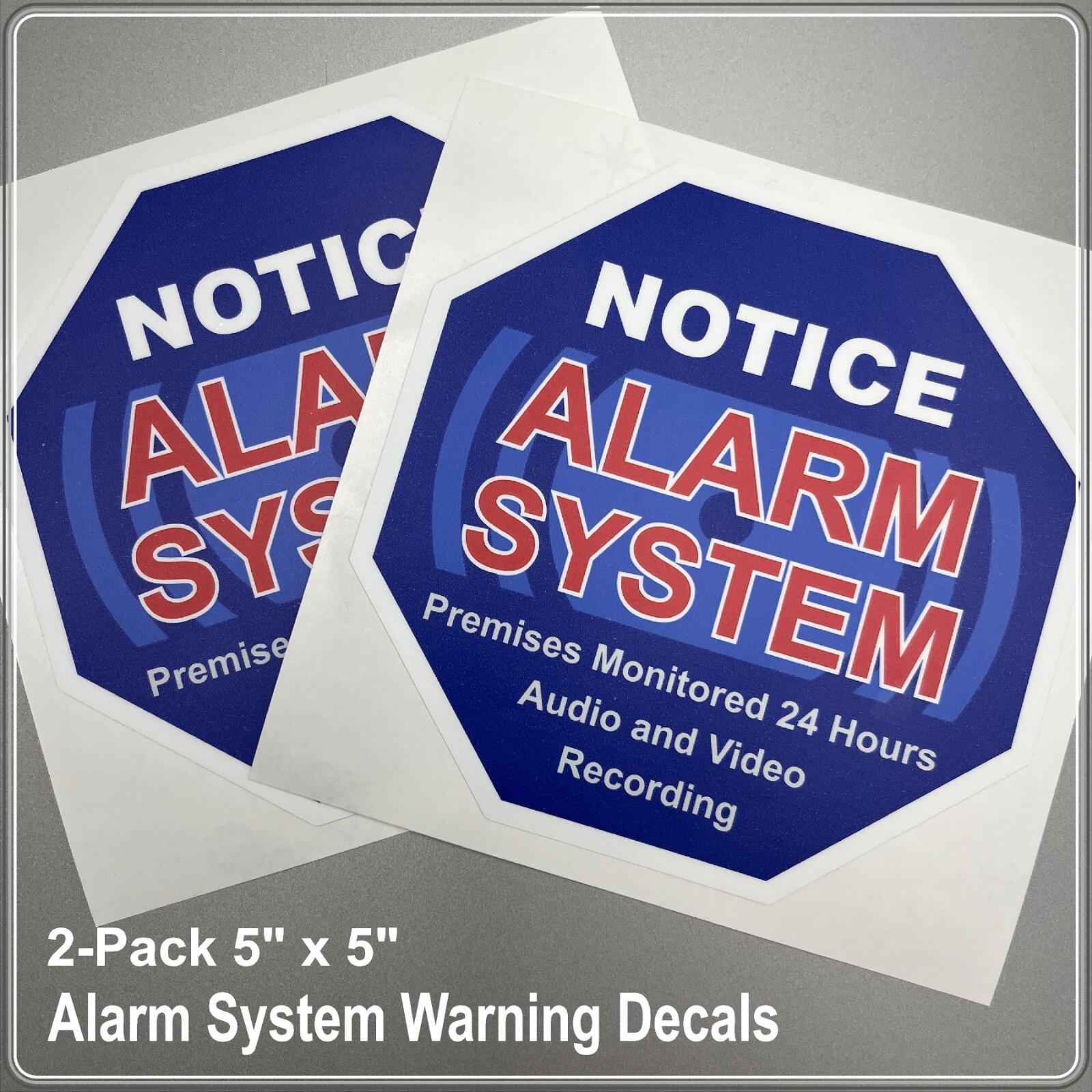 2-Pack Alarm System Warning Decals 5"x5" Blue High Quality Laminated Window Stic