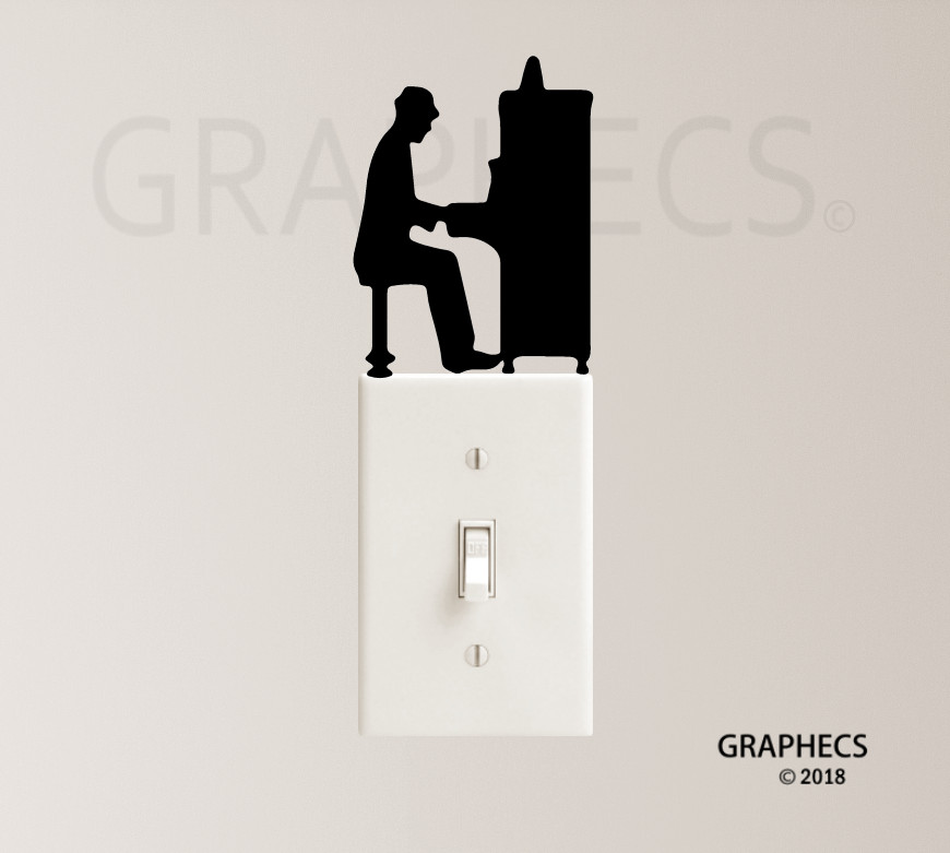 Piano Music Decal Vinyl Sticker Man Instrument Light Switch Classic Home Decor