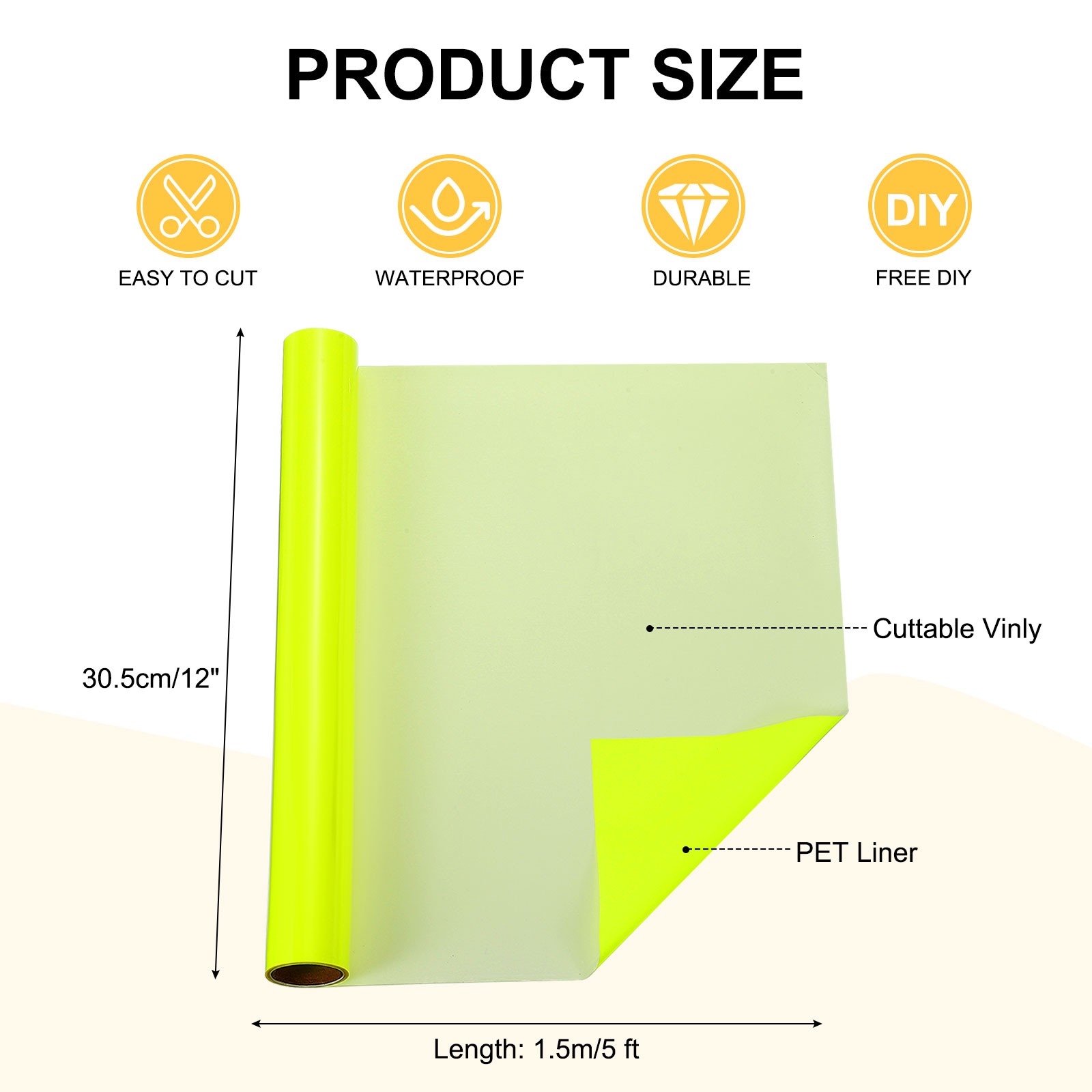 Yellow Fluorescent Adhesive Film, 12 inches x 5 feet for Vinyl