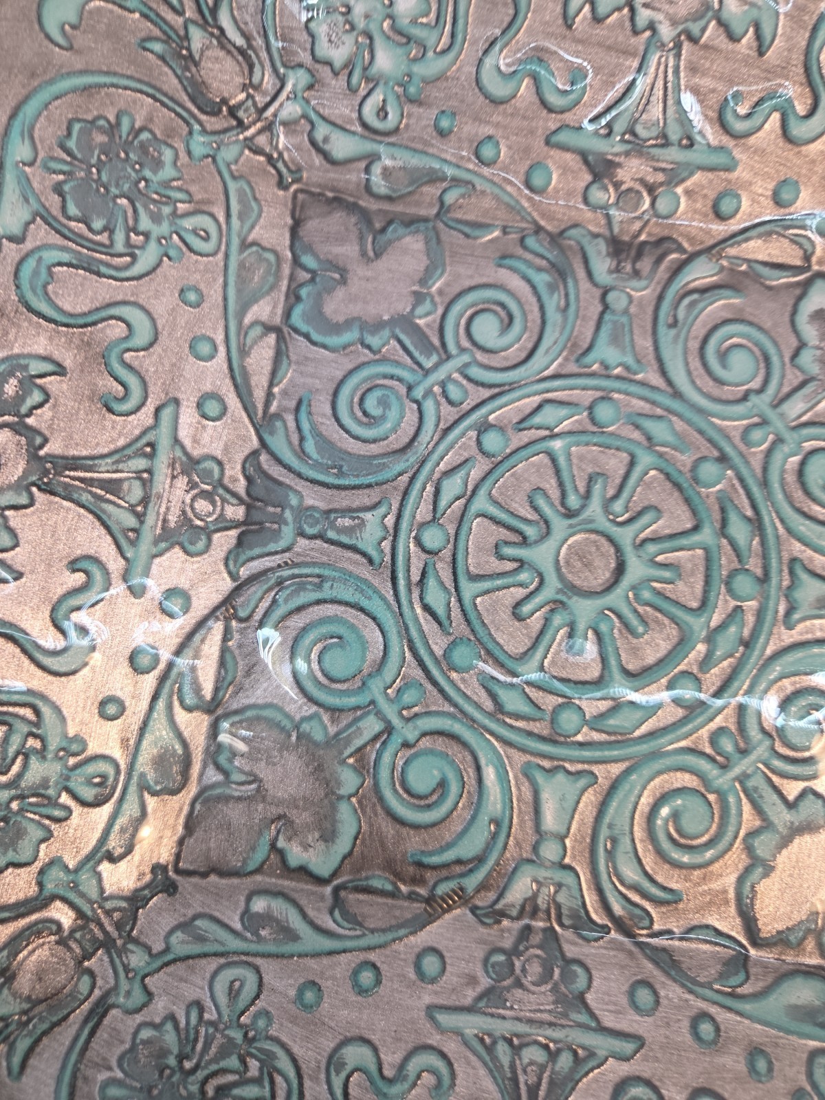 Vintage Turkish Art Glass Platter Square Reverse Painted Turquoise Silver 11"