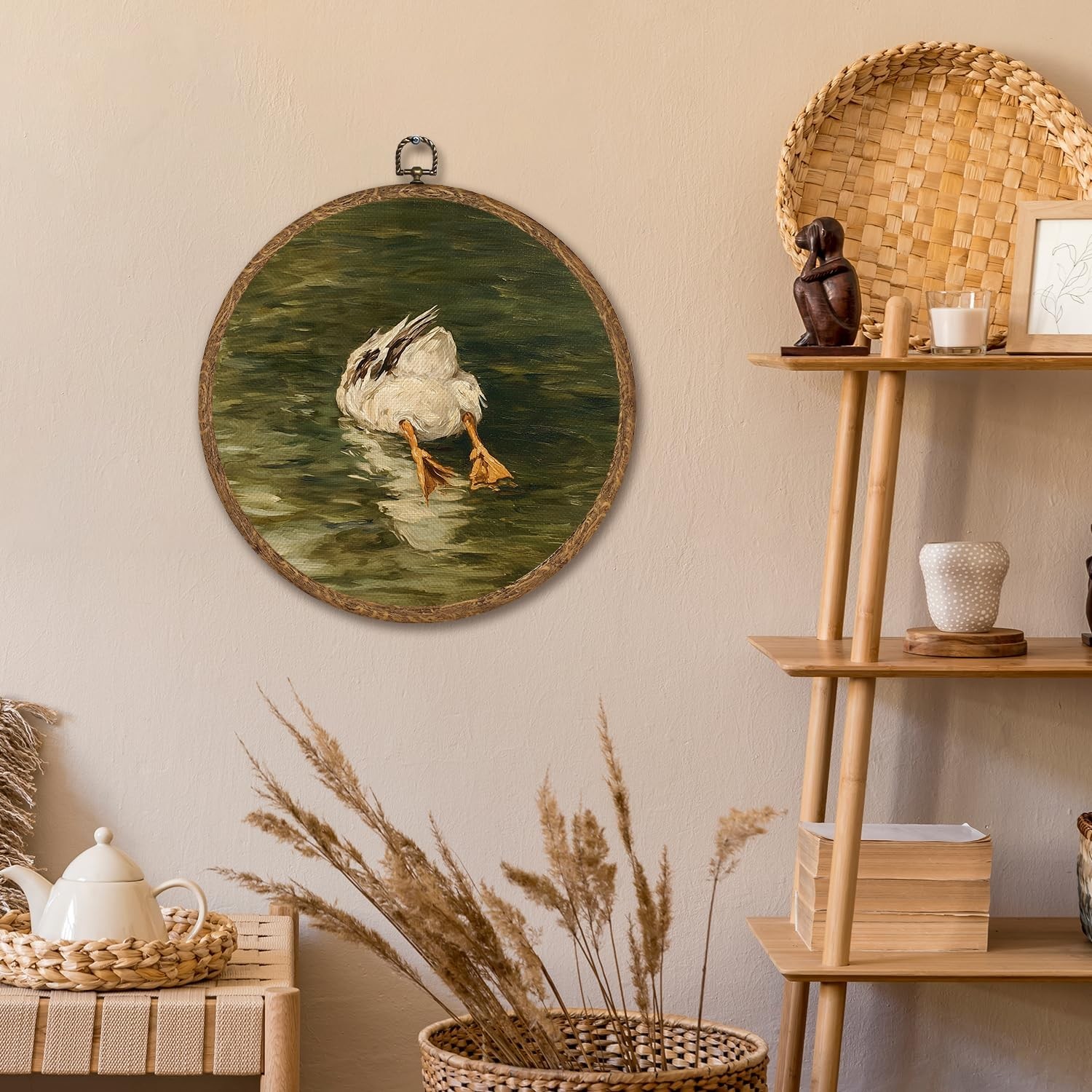 WMSYUO Vintage Goose Round Wall Art Decor，Funny Silly Goose Circular Fram