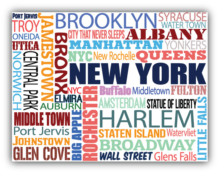 New York City USA Word Cloud Car Bumper Sticker Decal