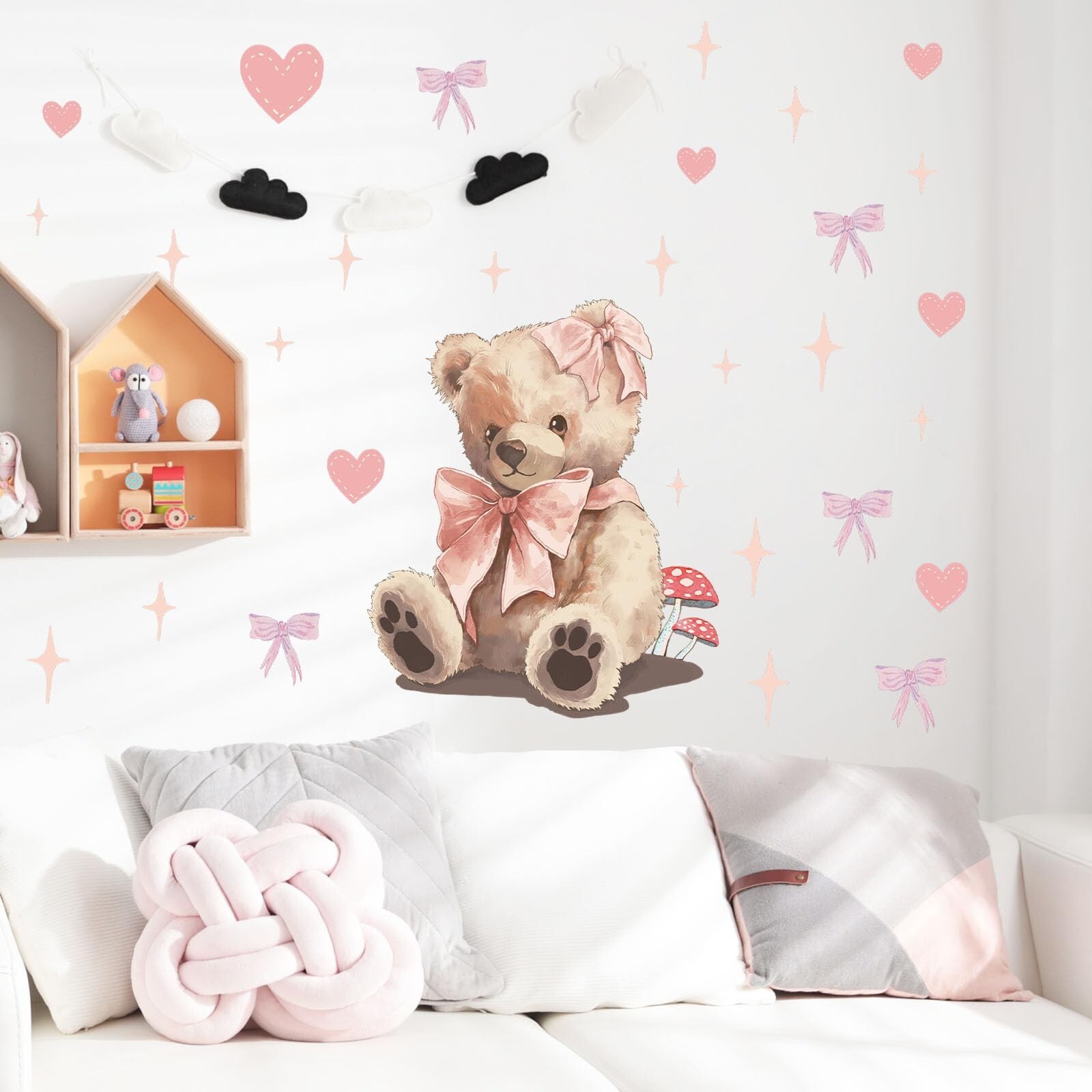 Cute Teddy Bear Doll Wall Stickers for Nursery Pink Wall Decals for Kid Girl …