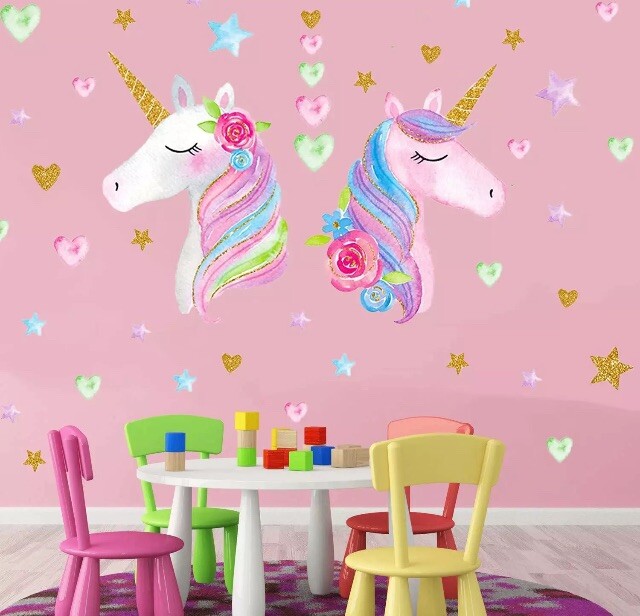 Unicorn Wall Decal, Large Size Wall Sticker Décor for Gils Kids Bedroom