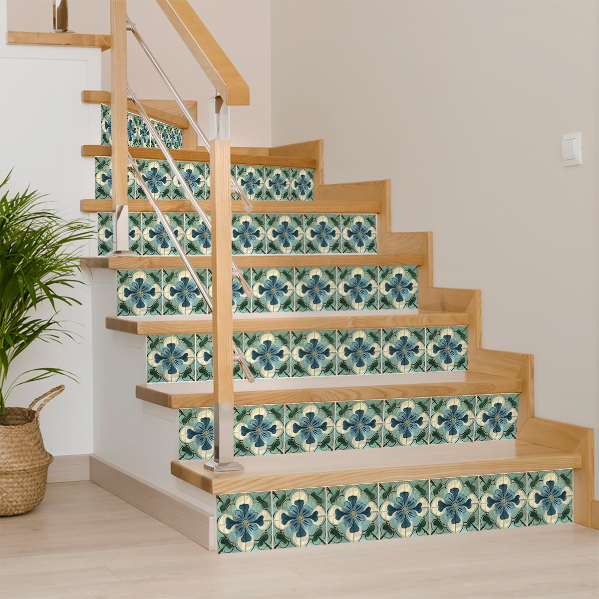 Peel Snd Stick Tile Stickers 24 Unit Pack Green Floral