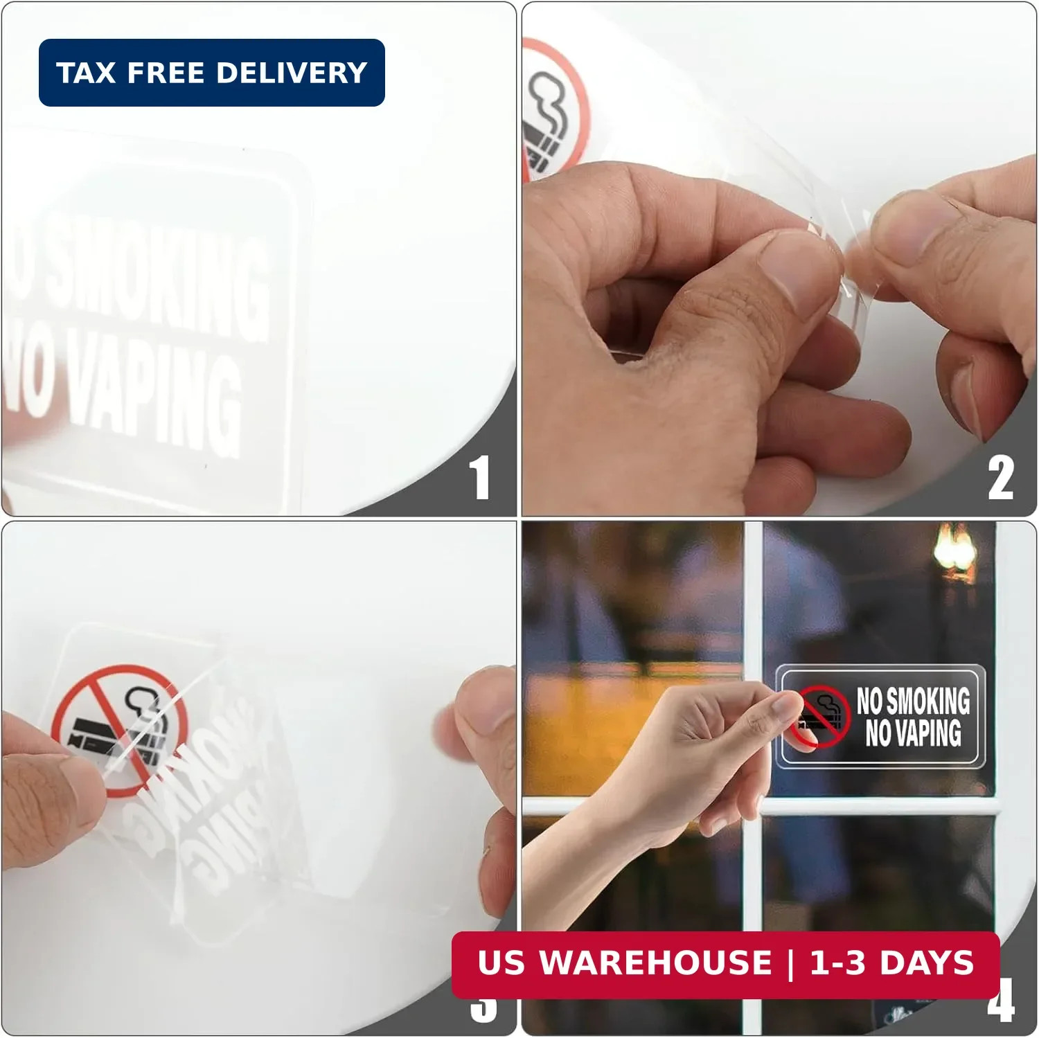 10 Pack No Smoking No Vaping Sticker 2 × 4 Inch Vinyl Self-Adhesive Door Decals