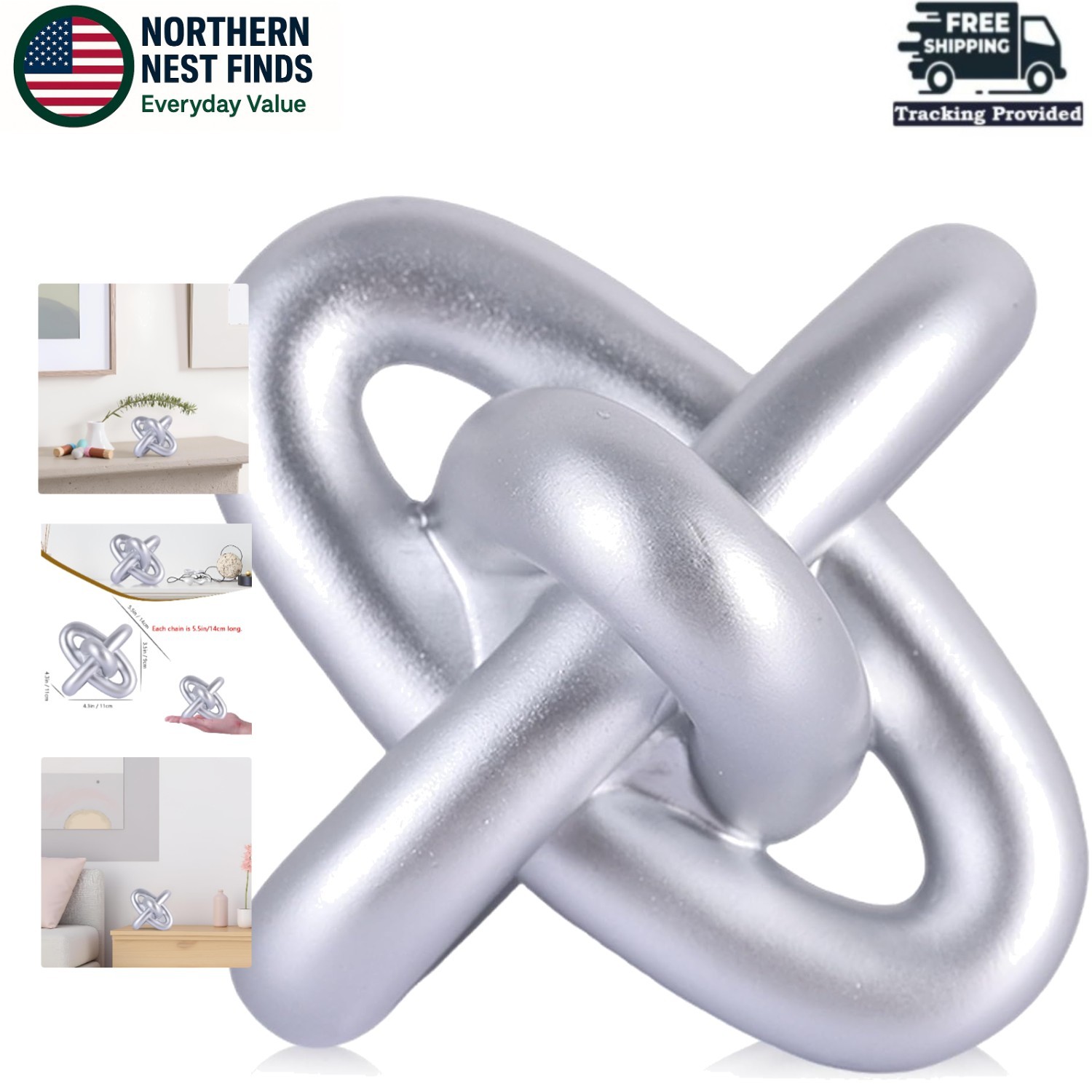 Compact Silver Knot Decor 5.5" – Versatile Abstract Sculpture for Any Room
