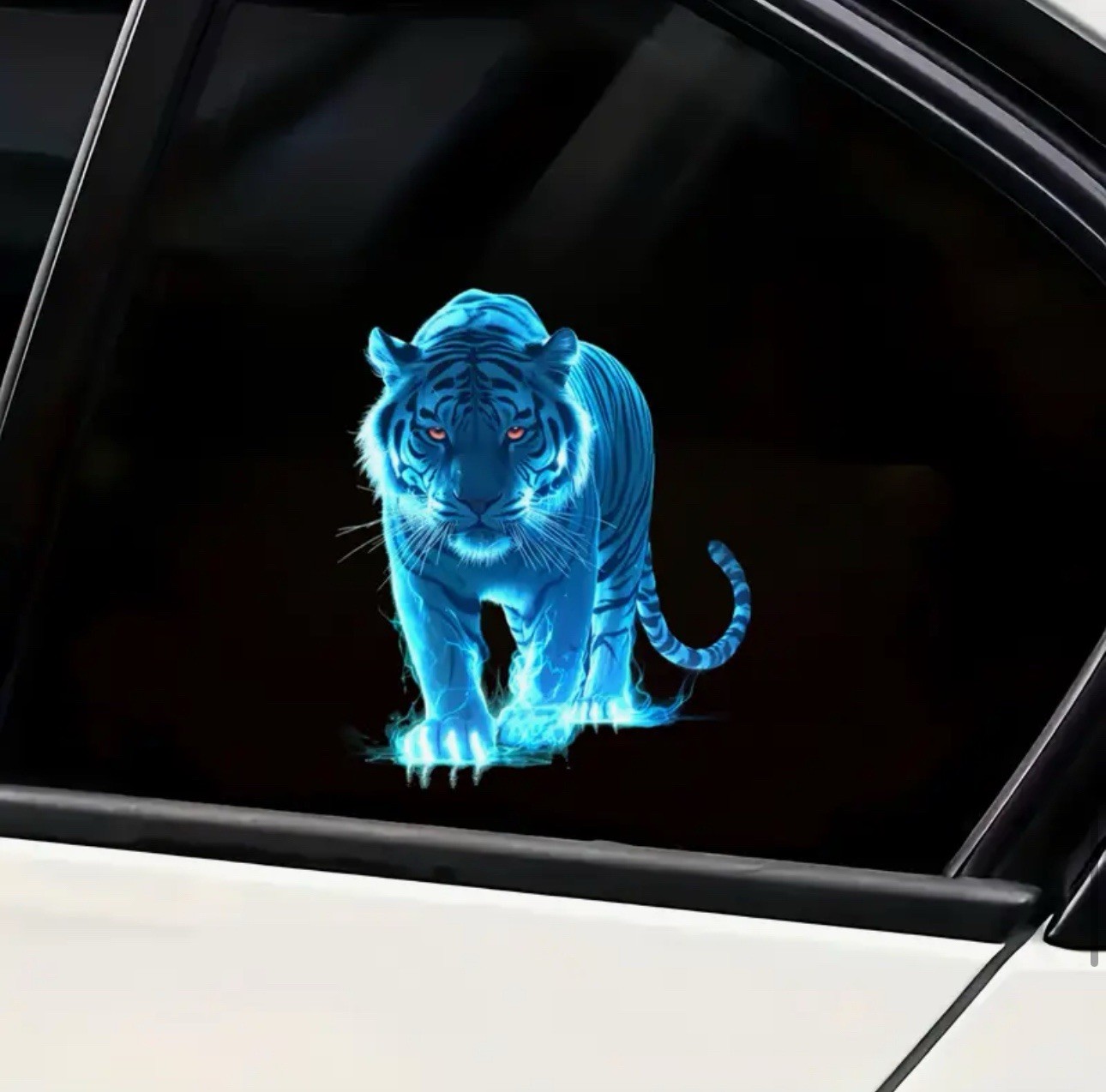 LED NEON BLUE TIGER CAT FELINE 5.5” INCH VINYL STICKER DECAL 1PC