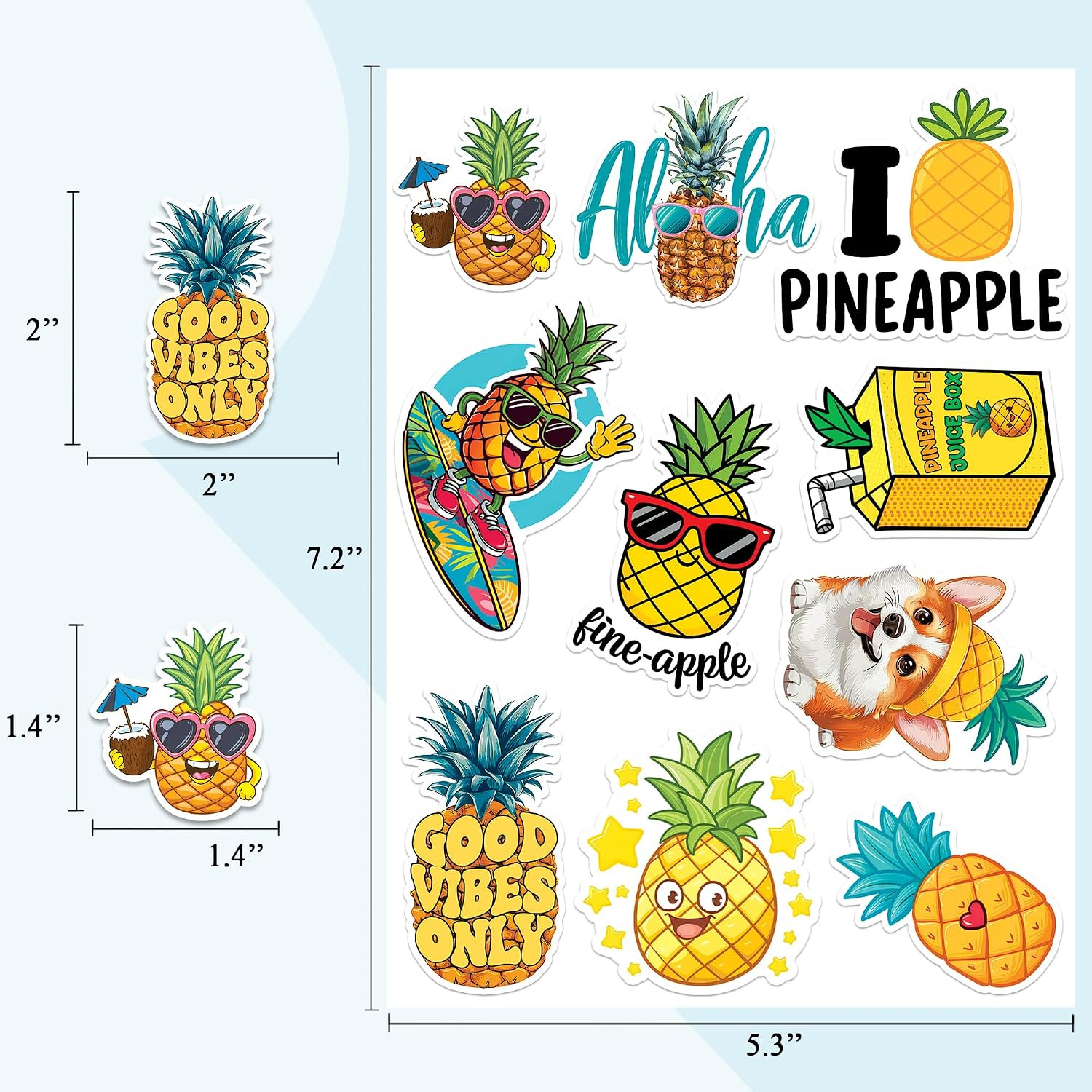 Pineapple Stickers 50 Pieces Vinyl Waterproof Decal for Laptop Water Bottle Phon