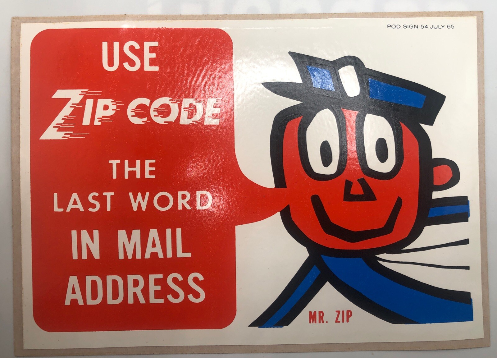 MR. ZIP Use Zip Code Sticker 1965 6 7/8” X 4 7/8” New Condition USPS