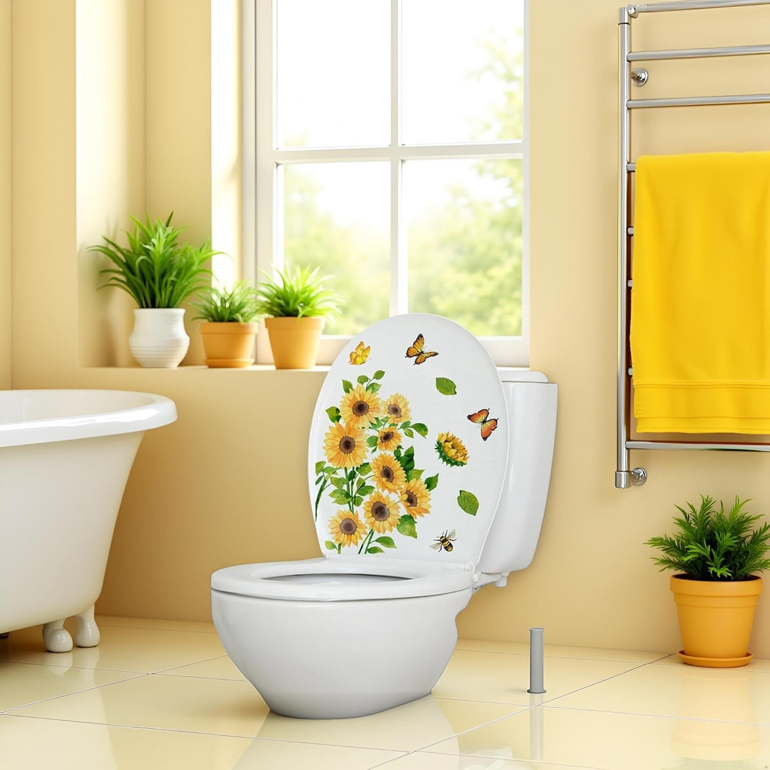 Sunflower Butterfly Bathroom Toilet Sticker Self-Adhesive Waterproof PVC Wall Mu