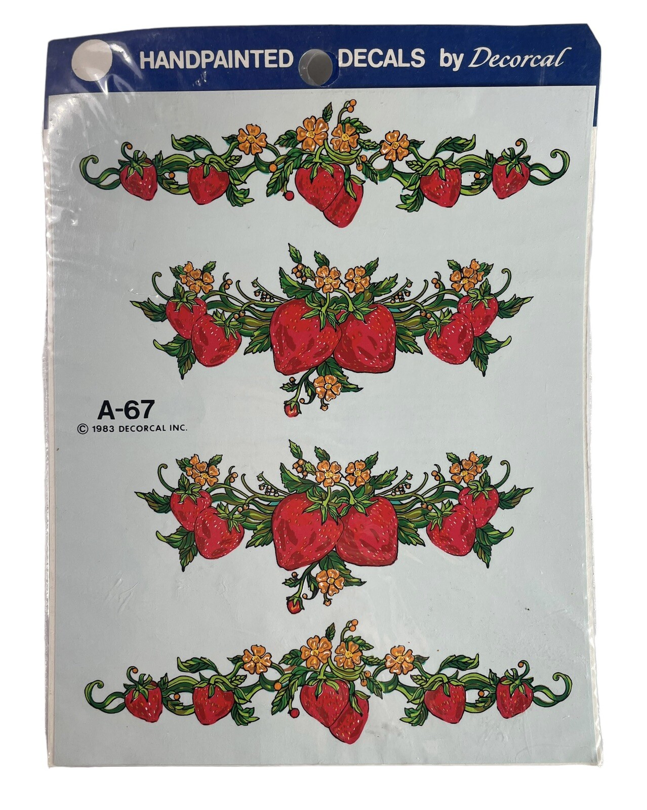 Vintage Roses Fruit Strawberry Decals Decoral Hand Painted 1980 Metal Wood Craft