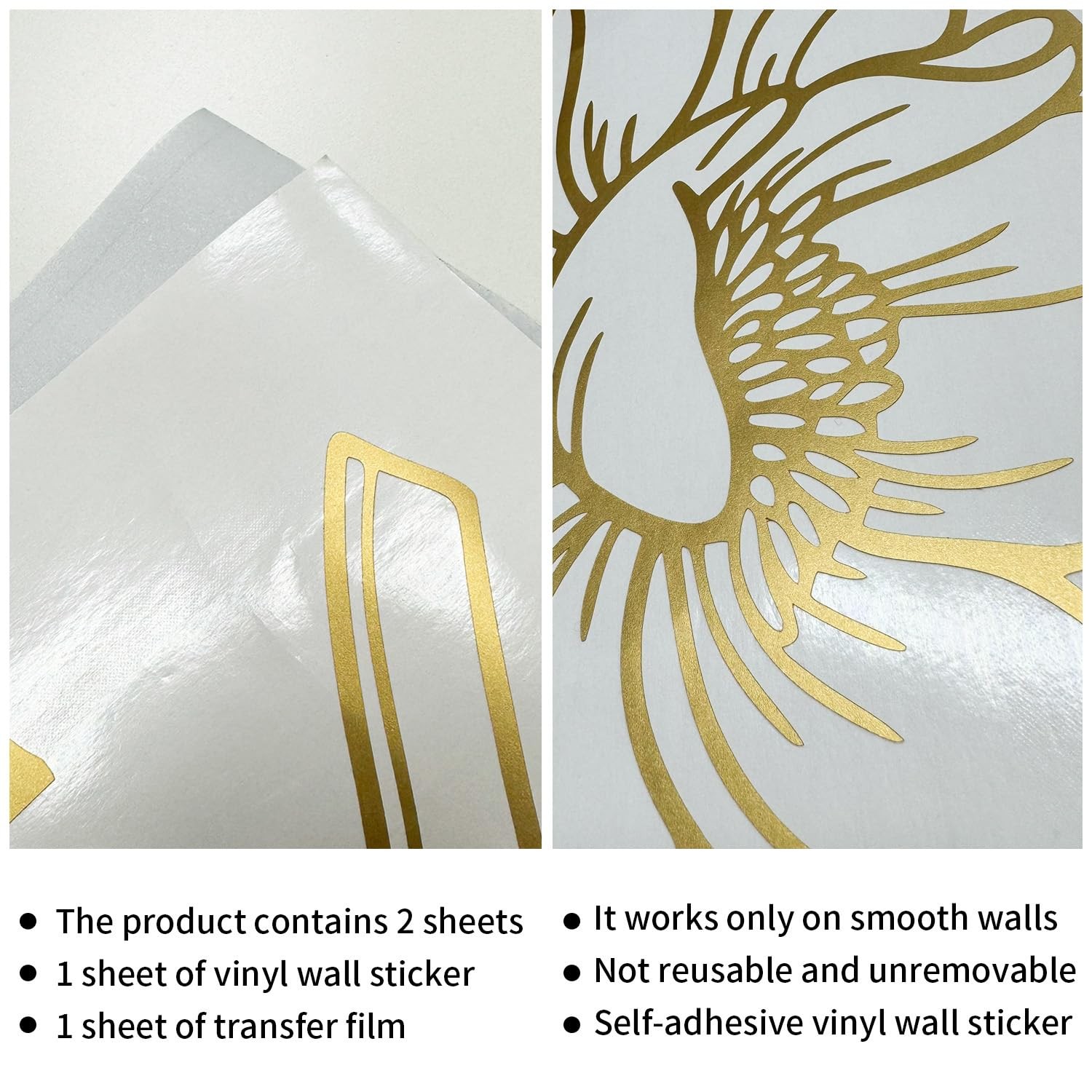 Flortlias Gold Metallic Wall Decals Peel and Stick Large Wall Stickers Large …