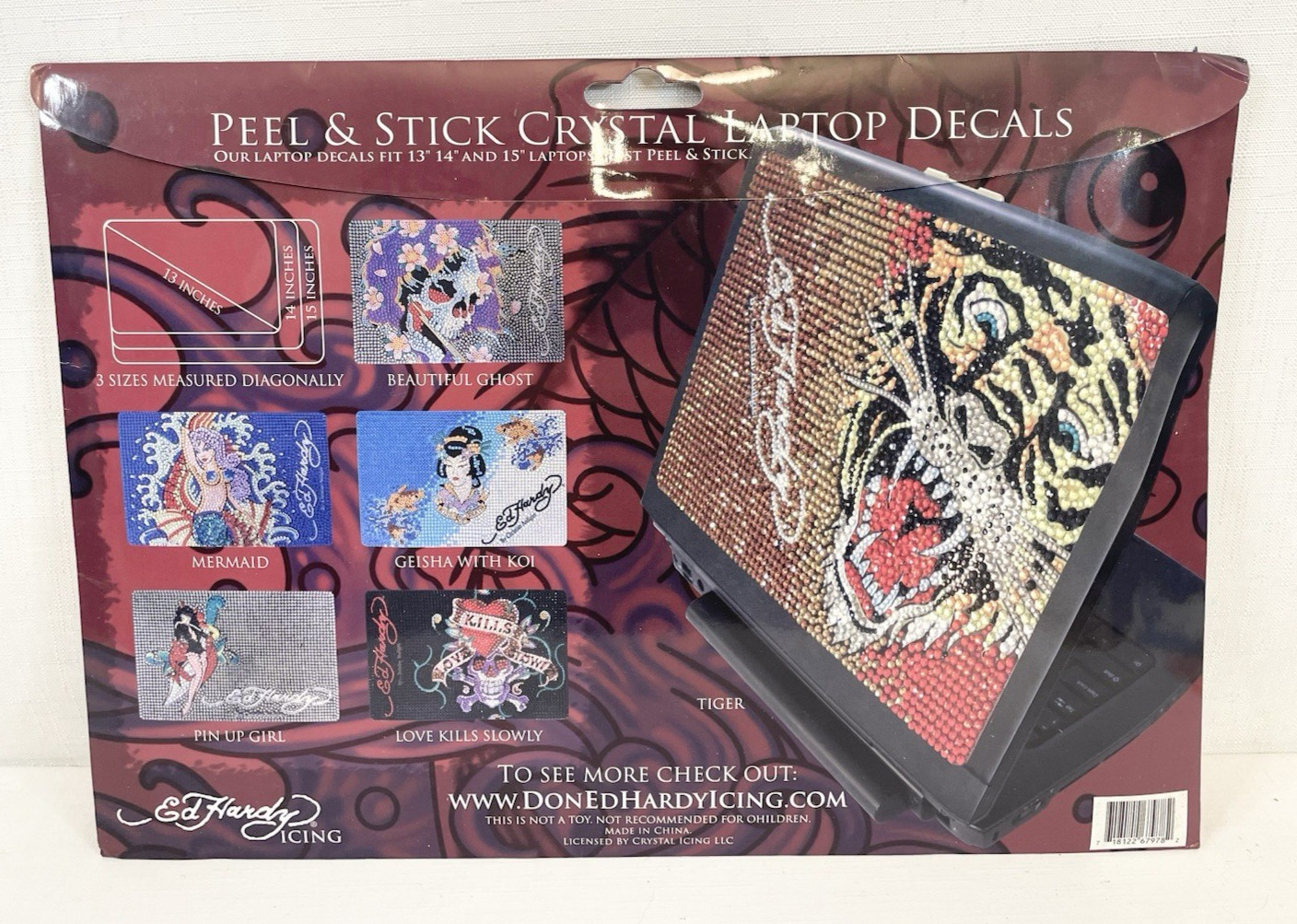New Ed Hardy Icing Peel & Stick Crystal Laptop Decal Fits 15" Laptop Ghost