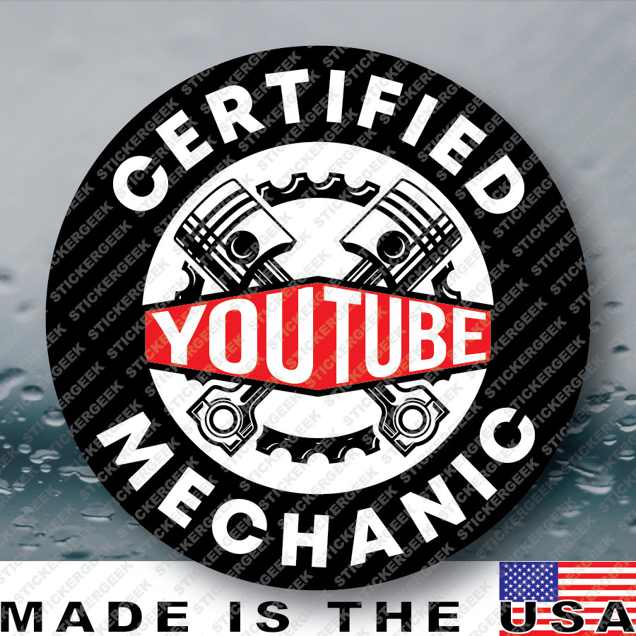 Certified YouTube Mechanic Funny JDM Hard Hat Helmet Gag Prank Joke Sticker 2IN