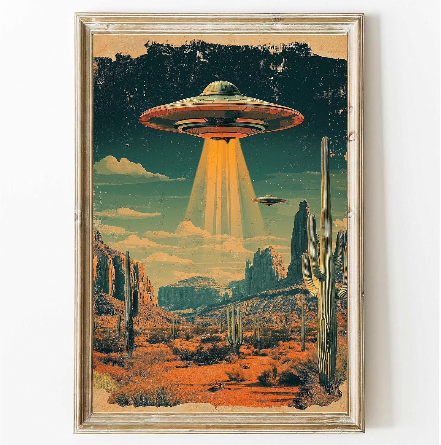 Retro 70'S Desert Ufo Wall Art Alien Art Poster for Living Room Retr