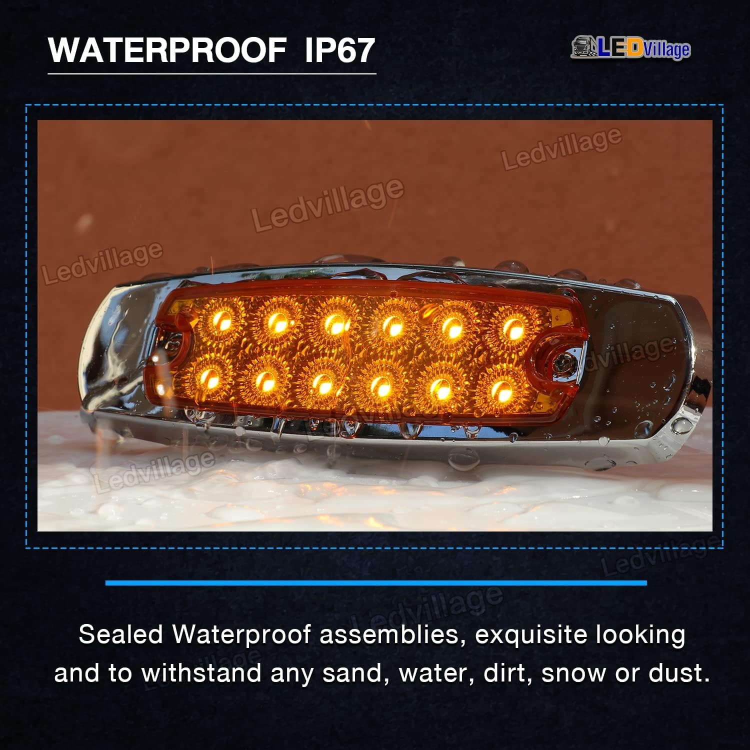 20 Pcs 12V DC 6.4 Inch Amber LED Side Marker Clearance Lamp Heavy Truck Lighting
