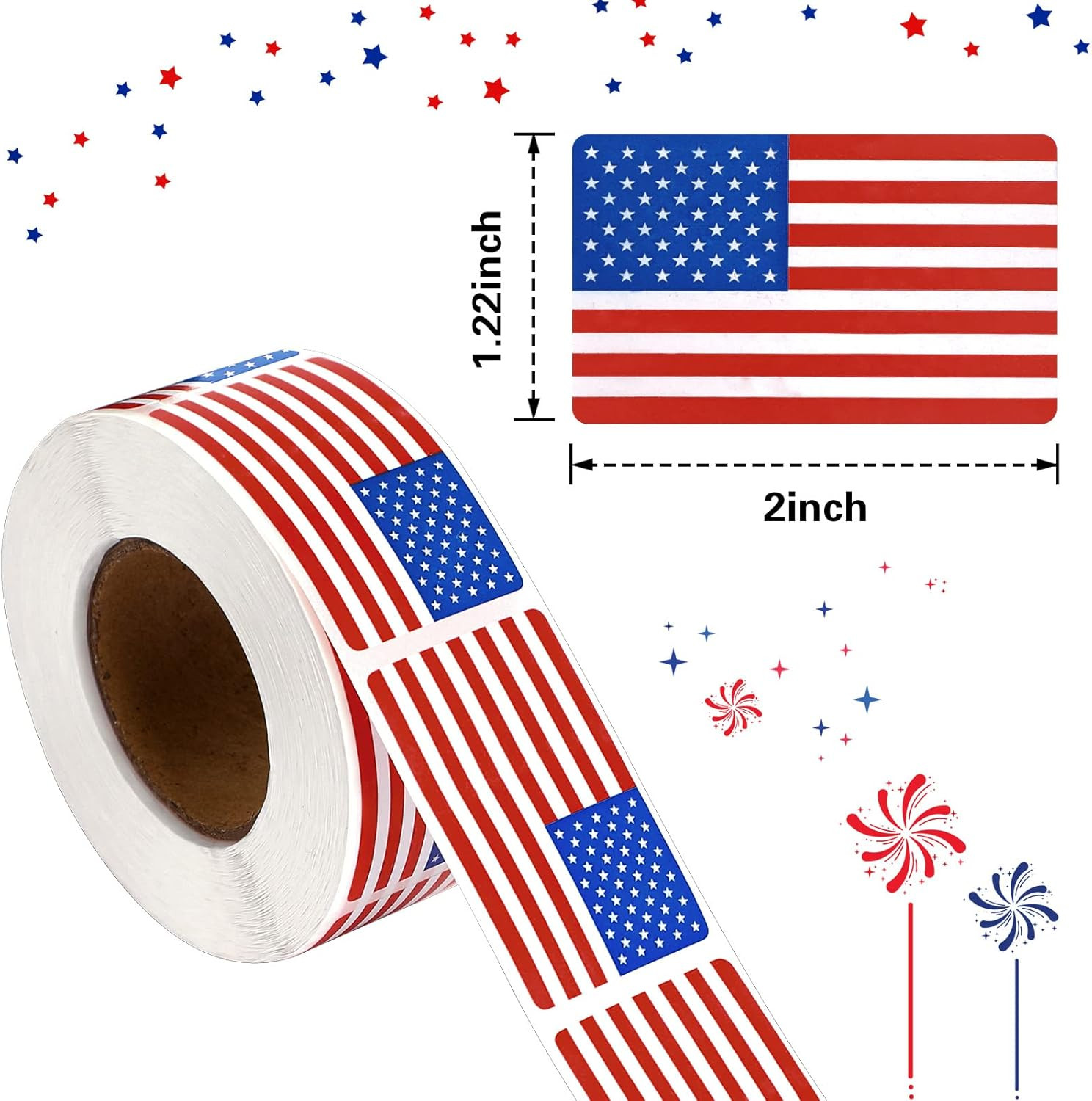 SANNIX 500 Pcs American Flag Sticker Roll,2 X 1.22 Inch US Flag Decal, USA