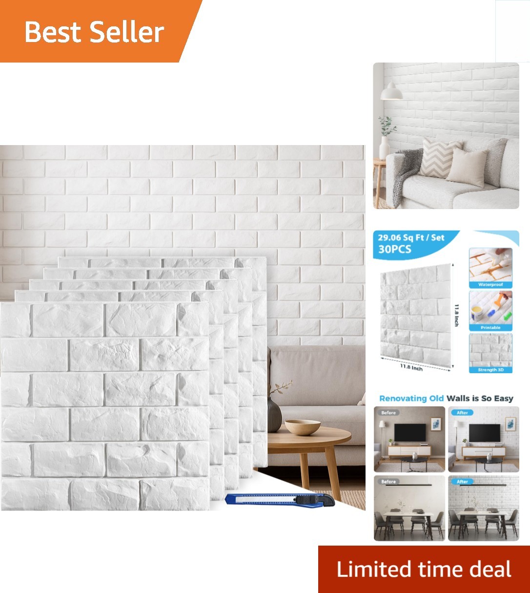 Lightweight 3D Brick Foam Panels – Elegant Self-Stick Wall Covering Solution
