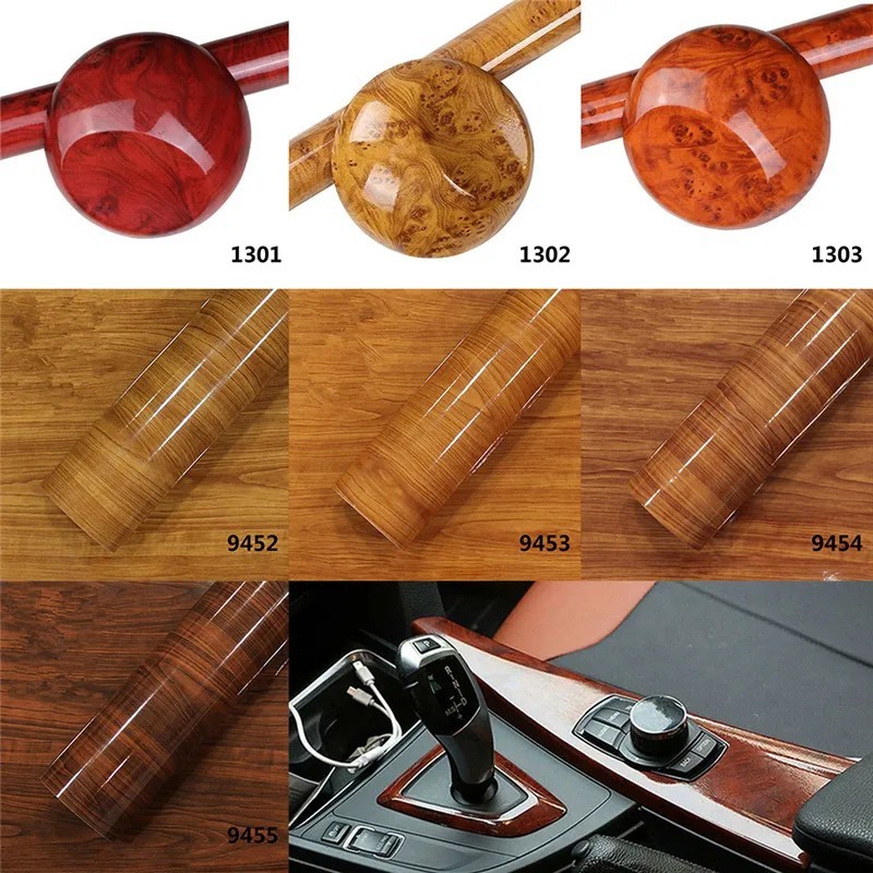 High Gloss Wood Grain Vinyl for Car Interior Furniture Countertop Wrap Sticker