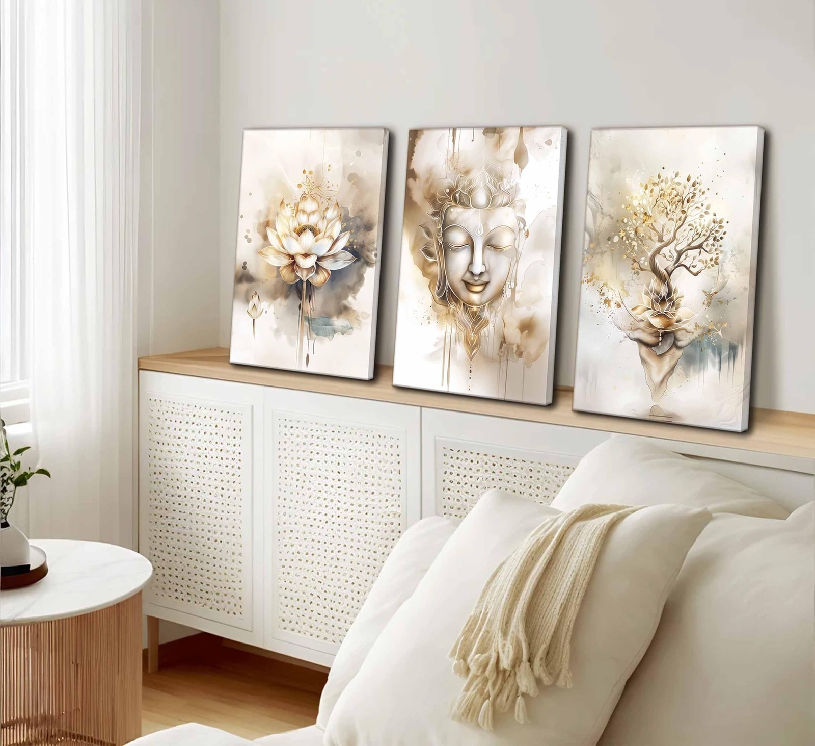 3Pcs Zen Canvas Wall Art Tree of Life Lotus Flower, Buddha Painting Pictures …