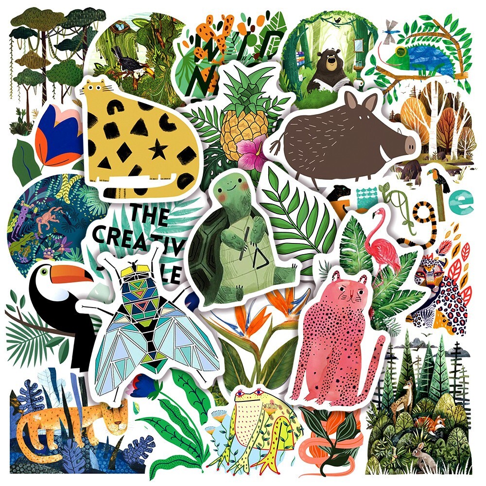 50pcs WILDLIFE Animal Stickers, Water Bottle Laptop No Residue Stickers, #045