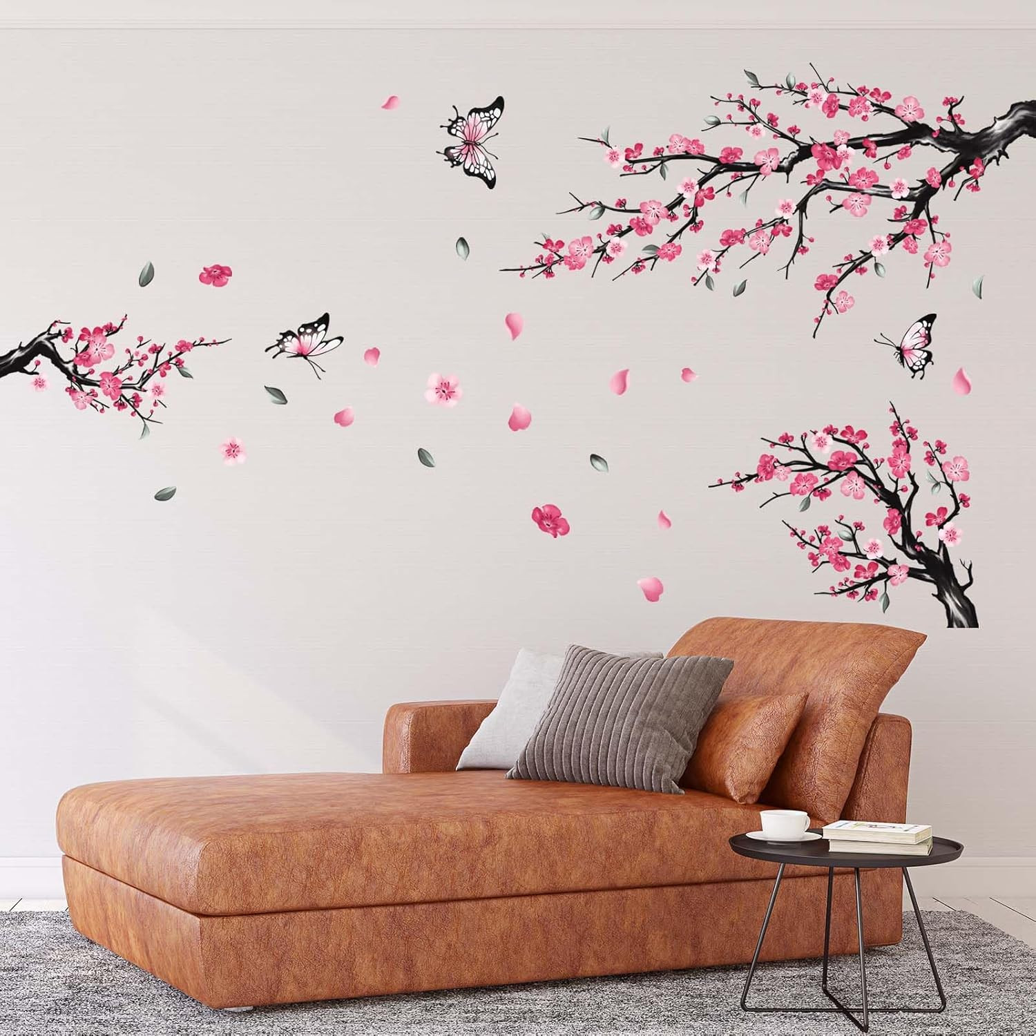Pink Cherry Blossom Wall Stickers Tree Branch Birds Floral Decals Home Decor