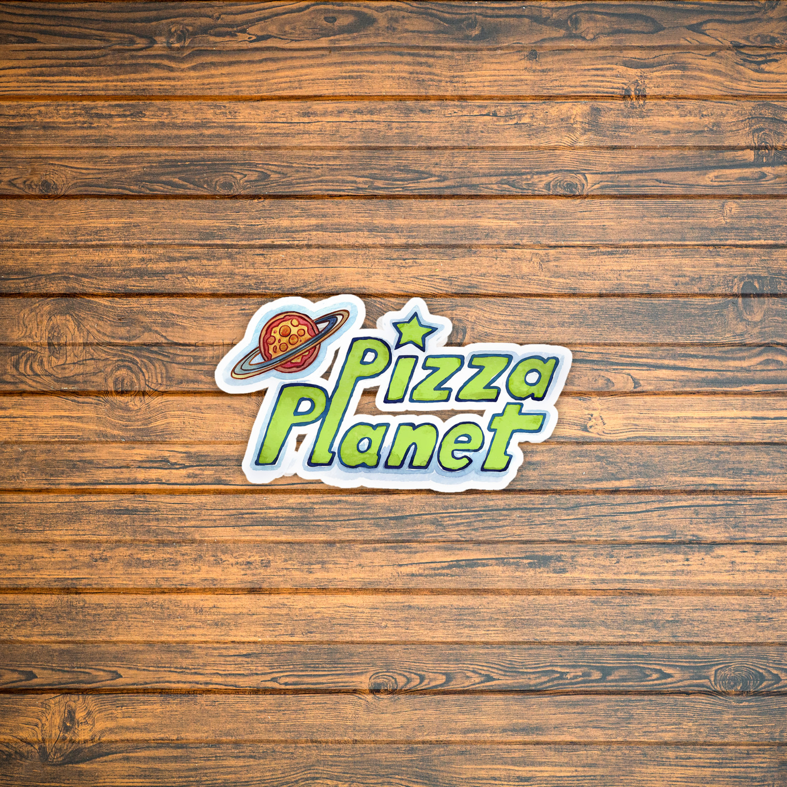 Pizza Planet Sticker – Toy Story Inspired Watercolor Decal for Laptops, Phones,