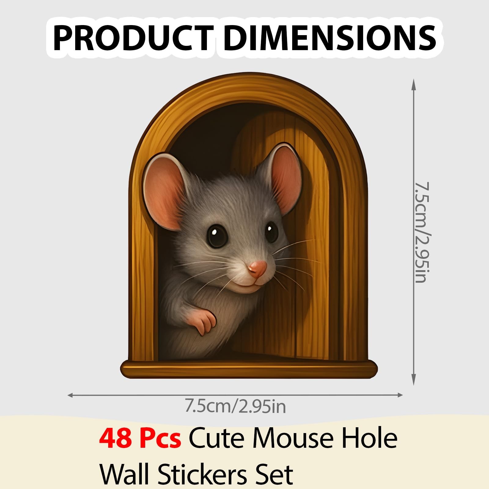 Mouse Hole Wall Decal 48 Pcs, 3D Illusion Peel and Stick Vinyl, Removable Wat…