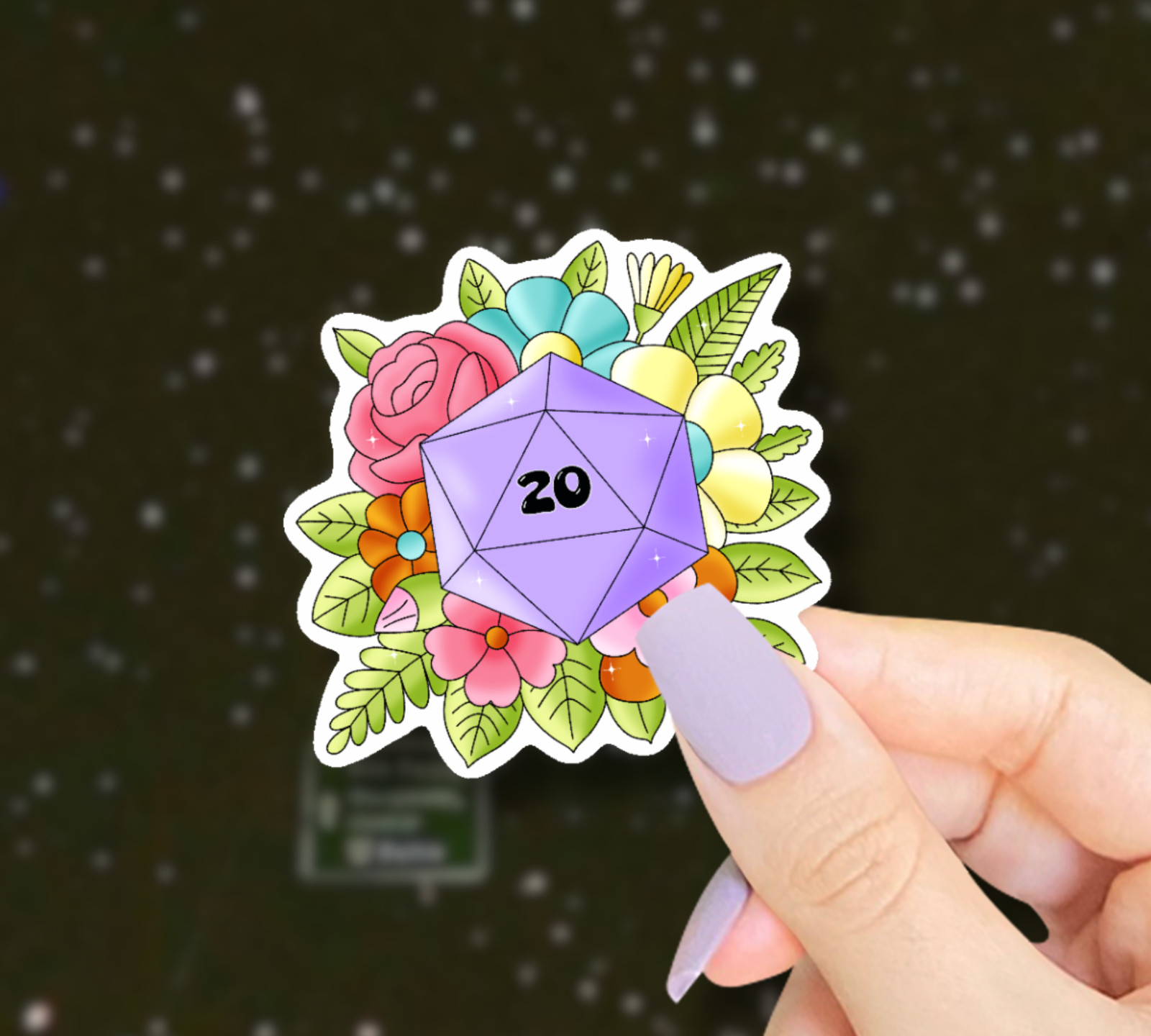 D20 Floral Dice Vinyl Sticker | DND RPG Tabletop Flower Dice Decal