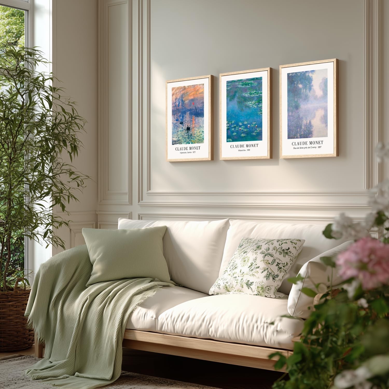 Cyebmo Vintage Botanical Wall Art Set of 3, Claude Monet Water Lilies Art Pri…
