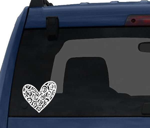 Love Doodle Art #8 – Rose Heart Floral – Valentine – Car Tablet Vinyl Decal
