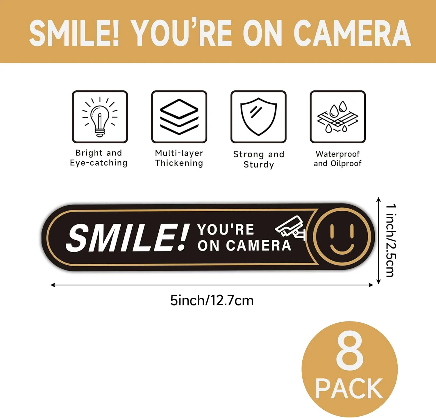 8PCS Smile You're On Camera Sticker for Car, Self Adhesive Waterproof Durable Vi