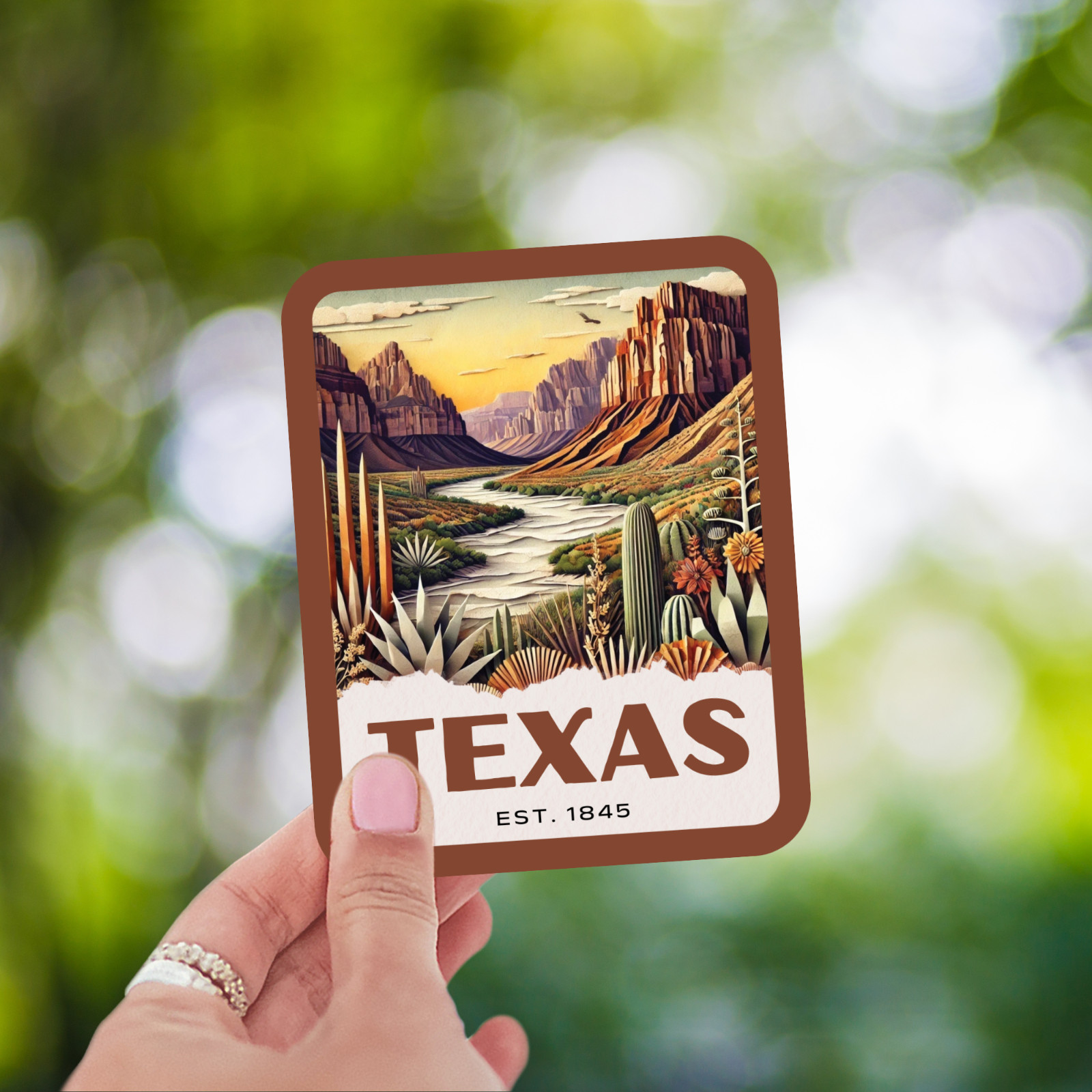 Texas State Sticker, Paper Collage Look, Big Bend National Park Vinyl Decal