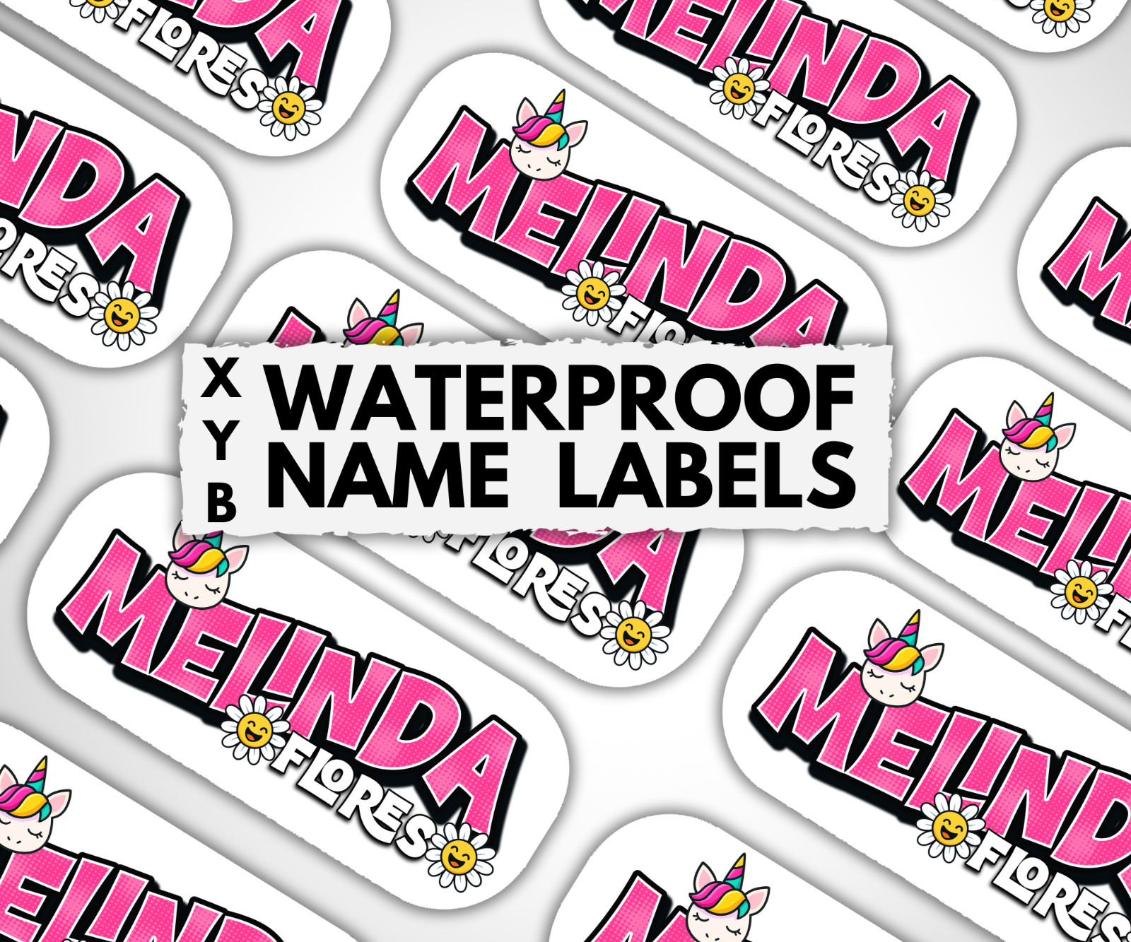 Custom Waterproof Unicorn Pop Art Name Labels for School, Daycare & Bottles