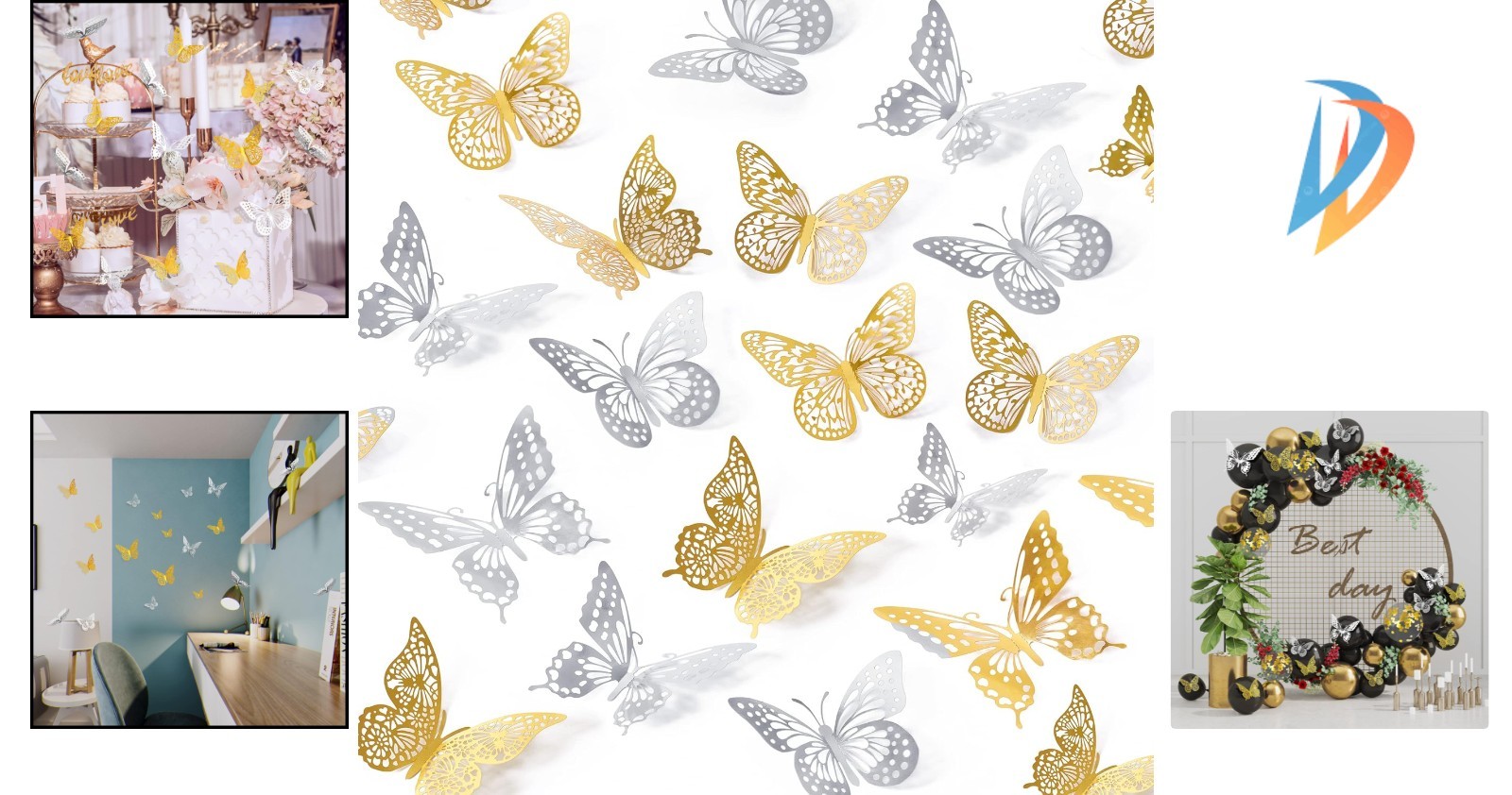 Festive Butterfly Wall Decorations – 48 Pcs in Gold & Silver, Perfect for Events