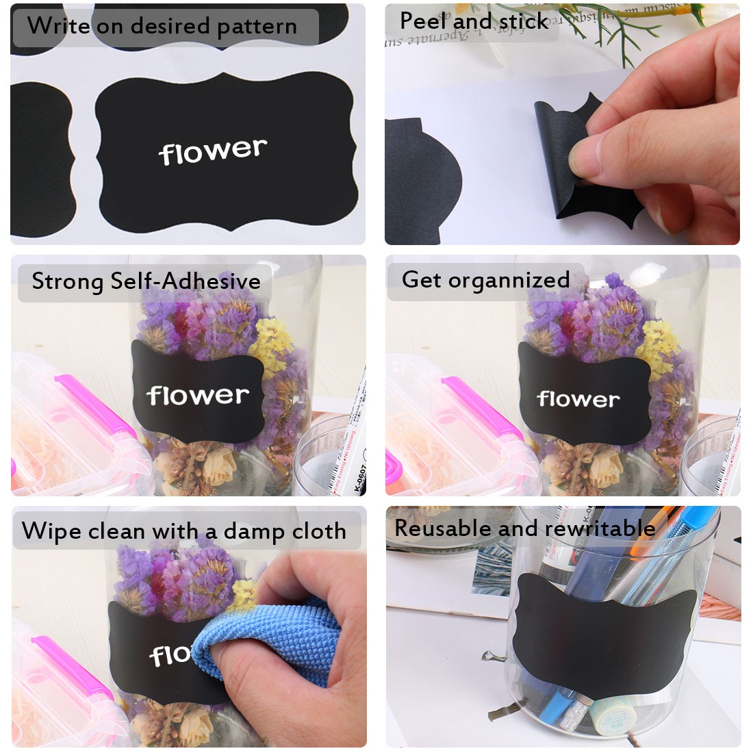 40pcs Chalkboard Labels Water-resistant Removable Blackboard Storage Sticker